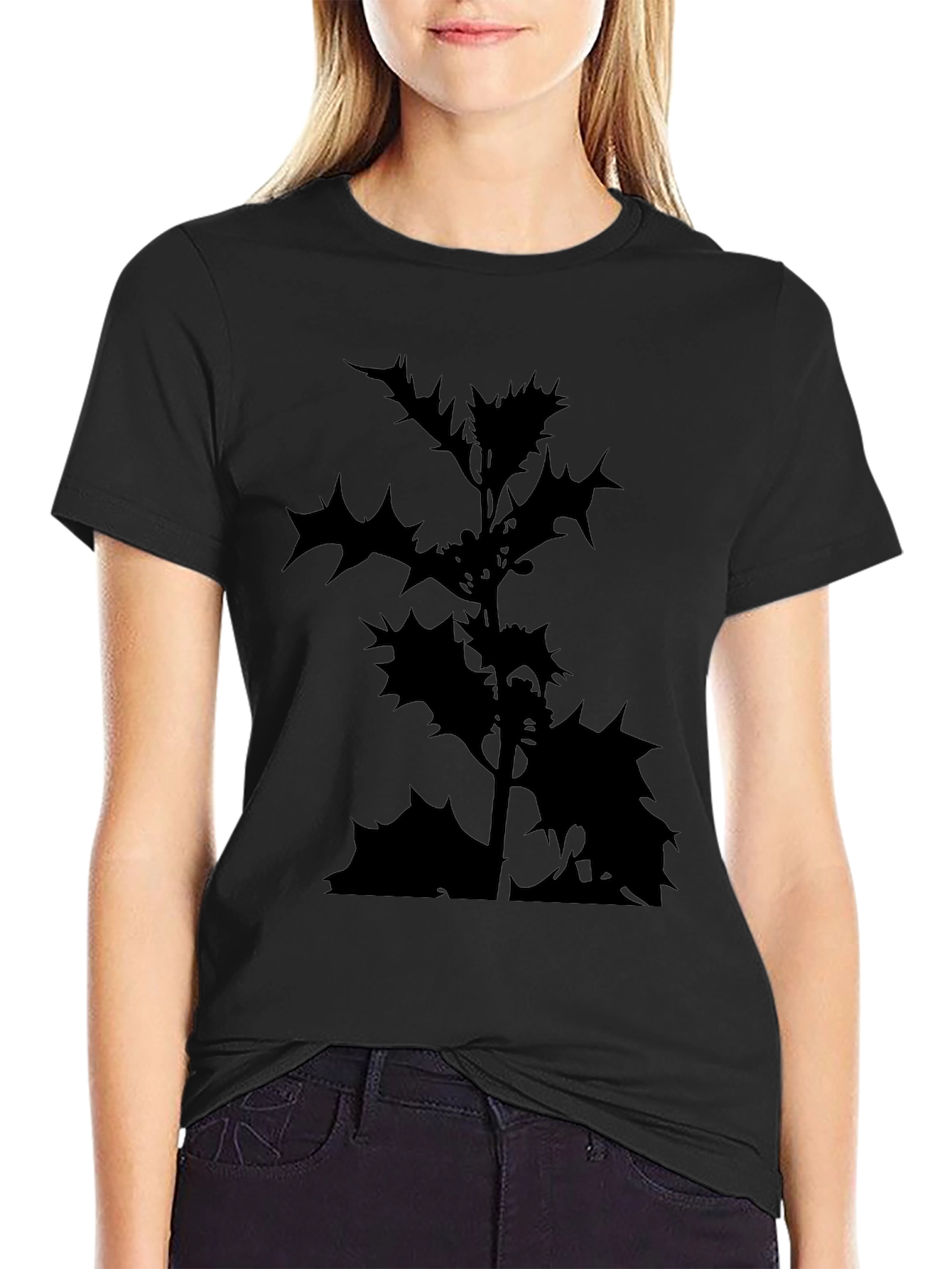 Black Black T-Shirt with Holly Silhouette view 2