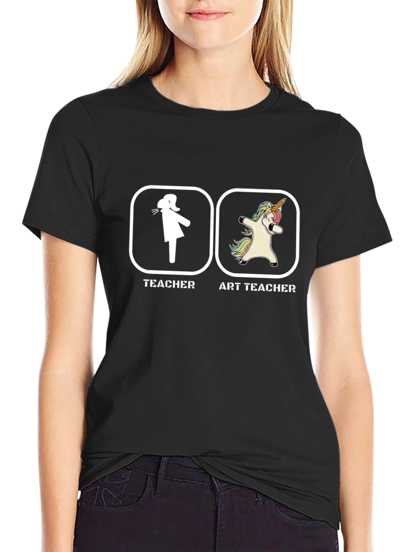 Black Art Teacher Unicorn Dab T-Shirt - Funny Teacher Gift view 2