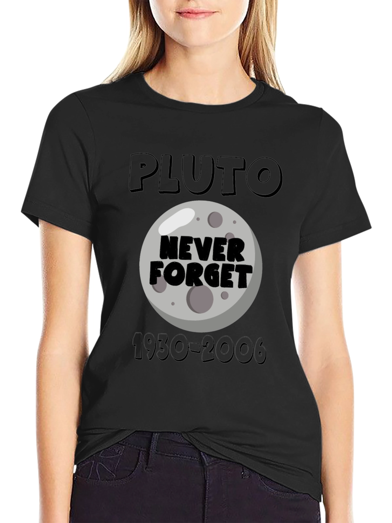 Black Pluto Never Forget Graphic T-Shirt view 2