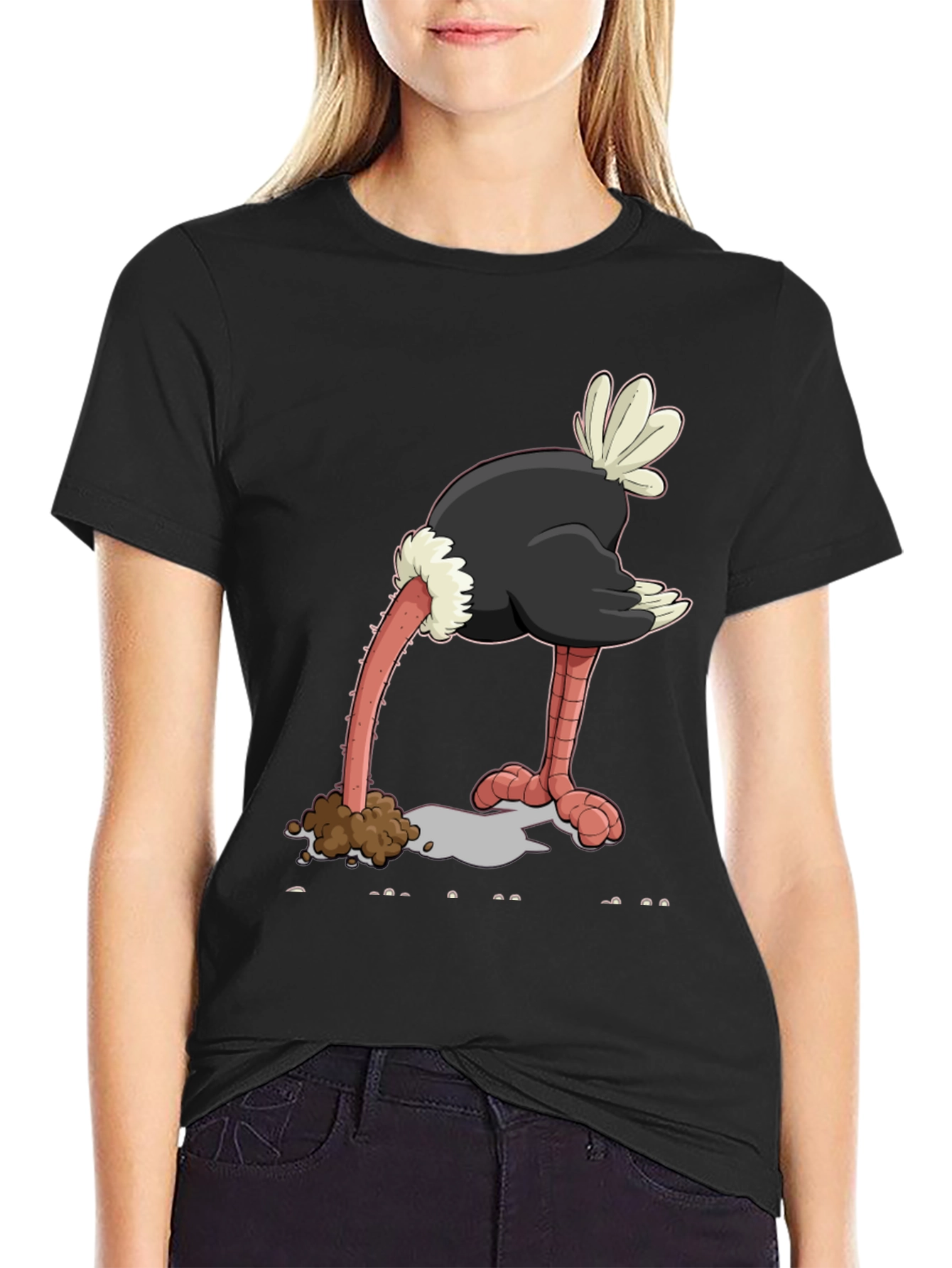 Black Ostrich Head in Sand Graphic Tee view 2