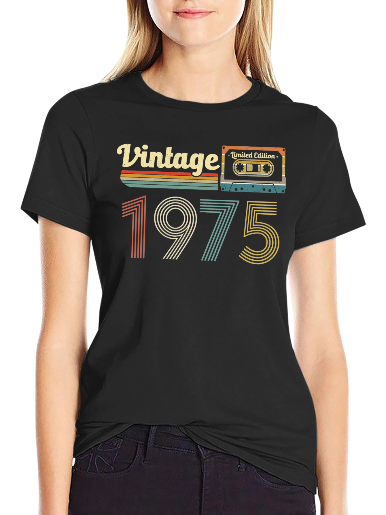Black Vintage 1975 Cassette Tape T-Shirt - Limited Edition view 2