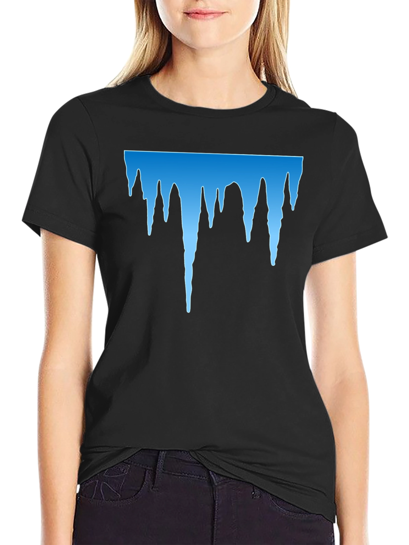 Black Icy Blue Drip Graphic Black T-Shirt view 2