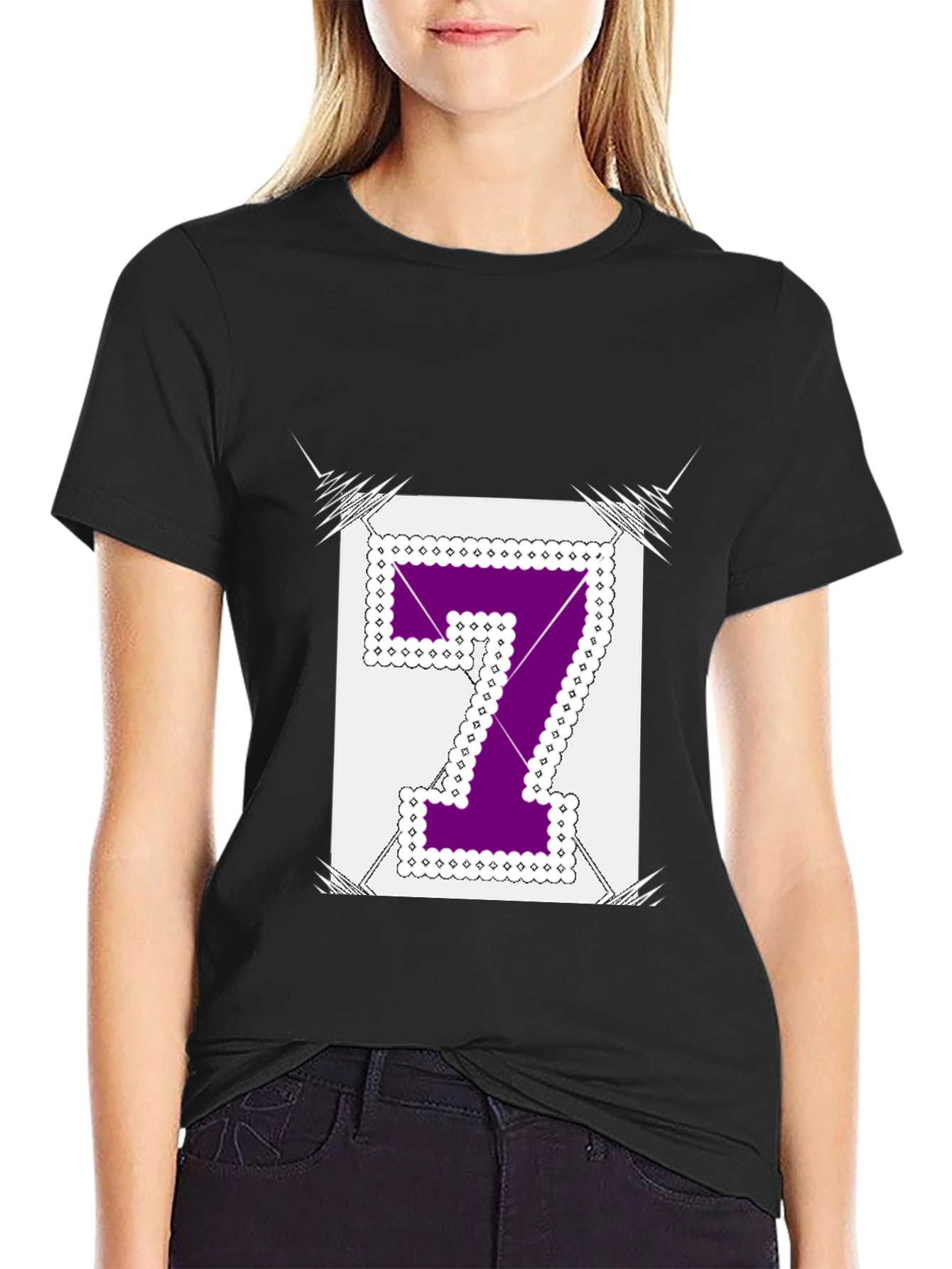 Black Number 7 Graphic Tee - Black Cotton Blend Shirt view 2