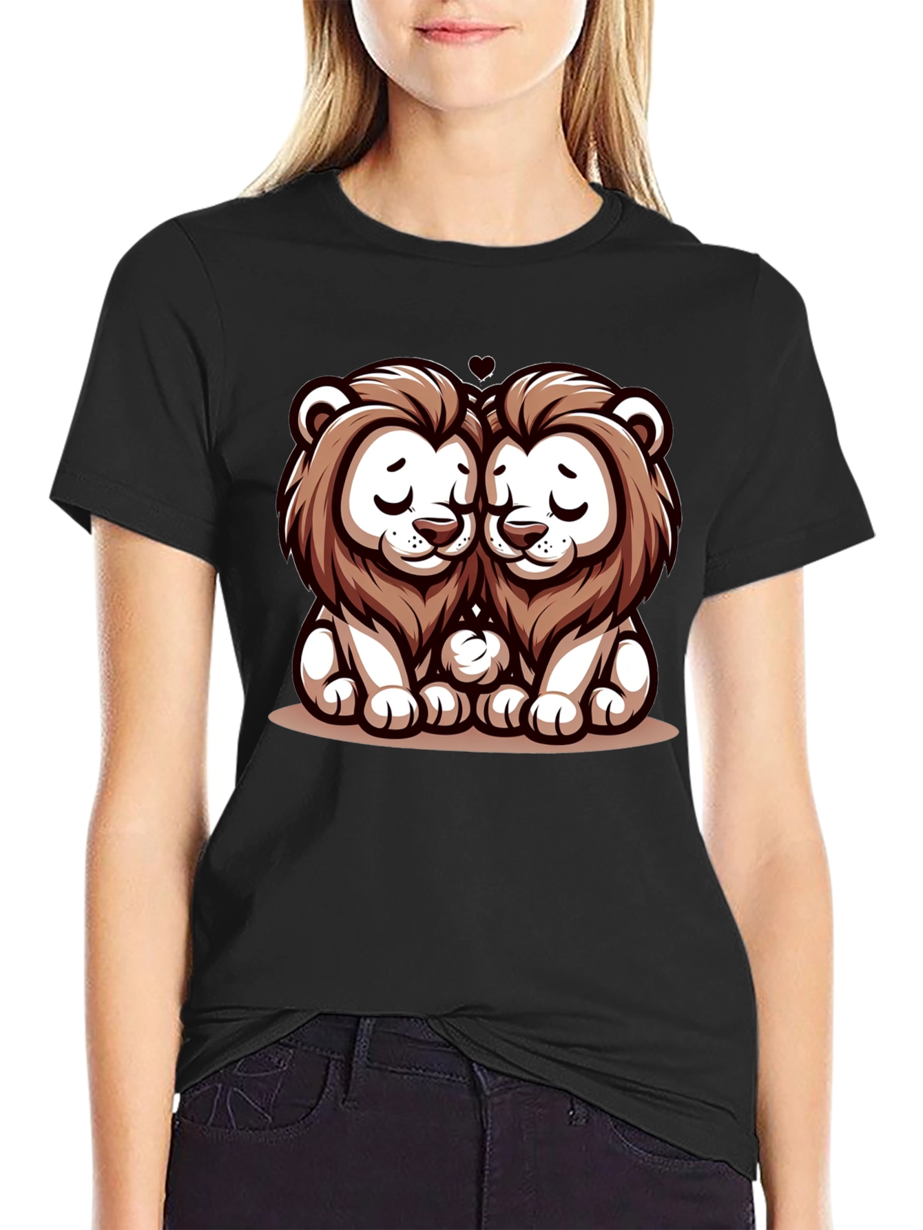Black Cute Lion Love T-Shirt view 2