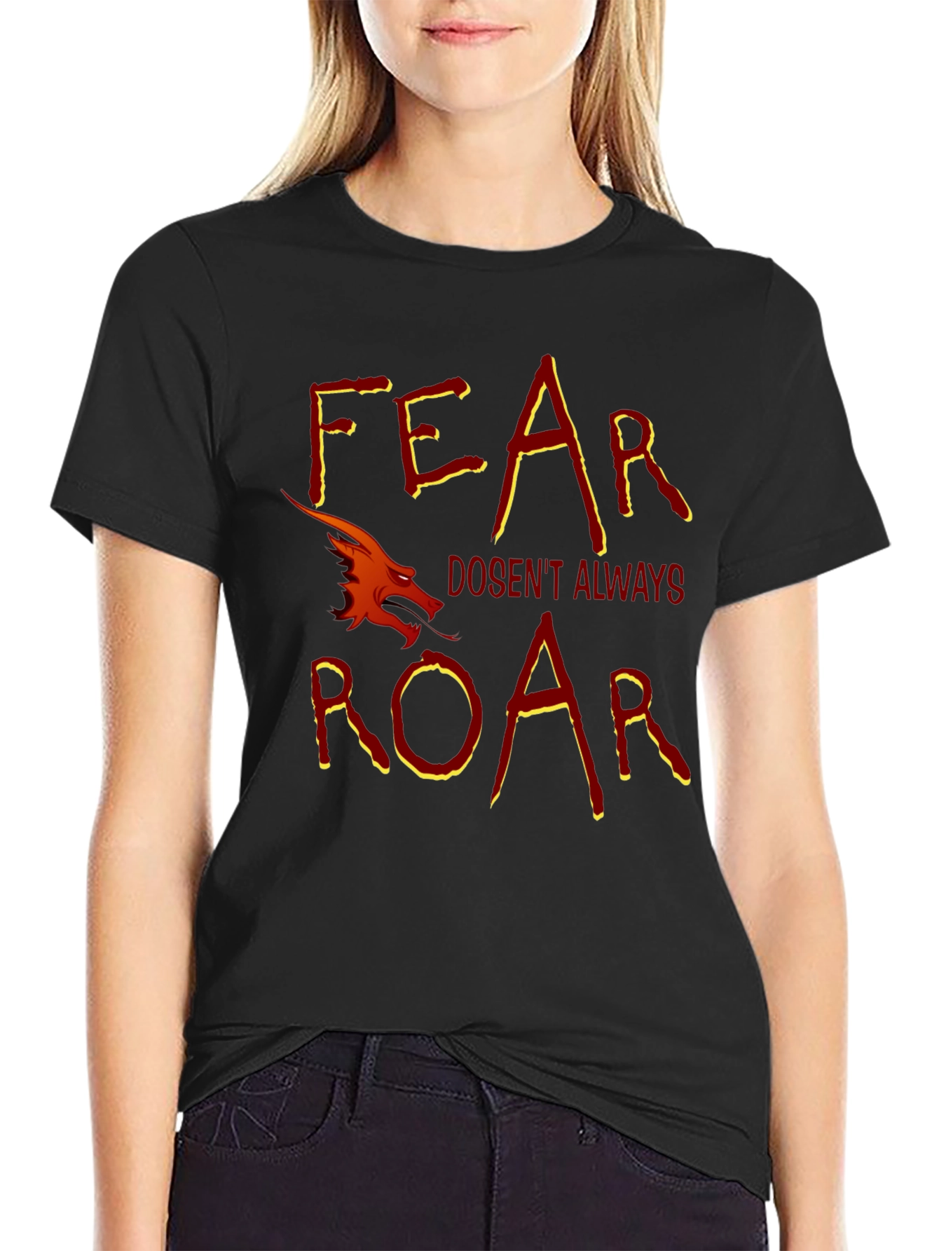 Black Fear Doesn't Always Roar Dragon Graphic T-Shirt view 2