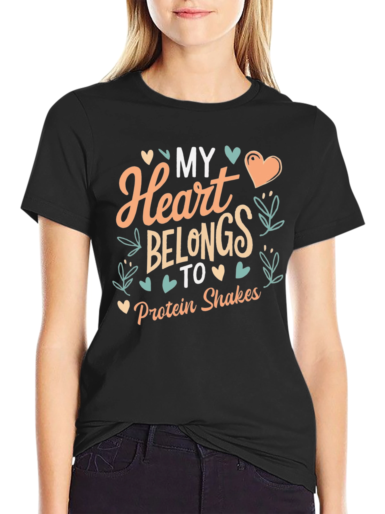 Black My Heart Belongs to Protein Shakes Graphic Tee view 2