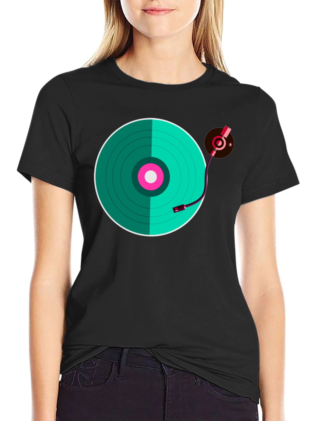 Black Turntable Graphic T-Shirt - Retro Music Lover Tee view 2