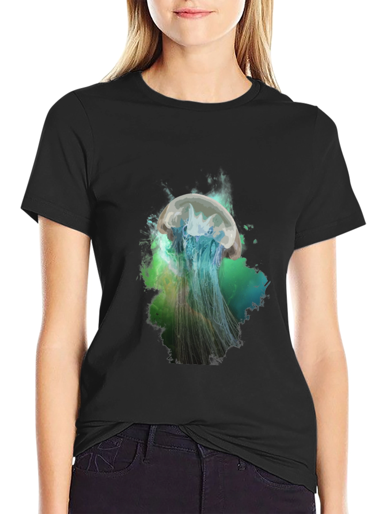 Black Jellyfish Graphic Print T-Shirt - Black view 2