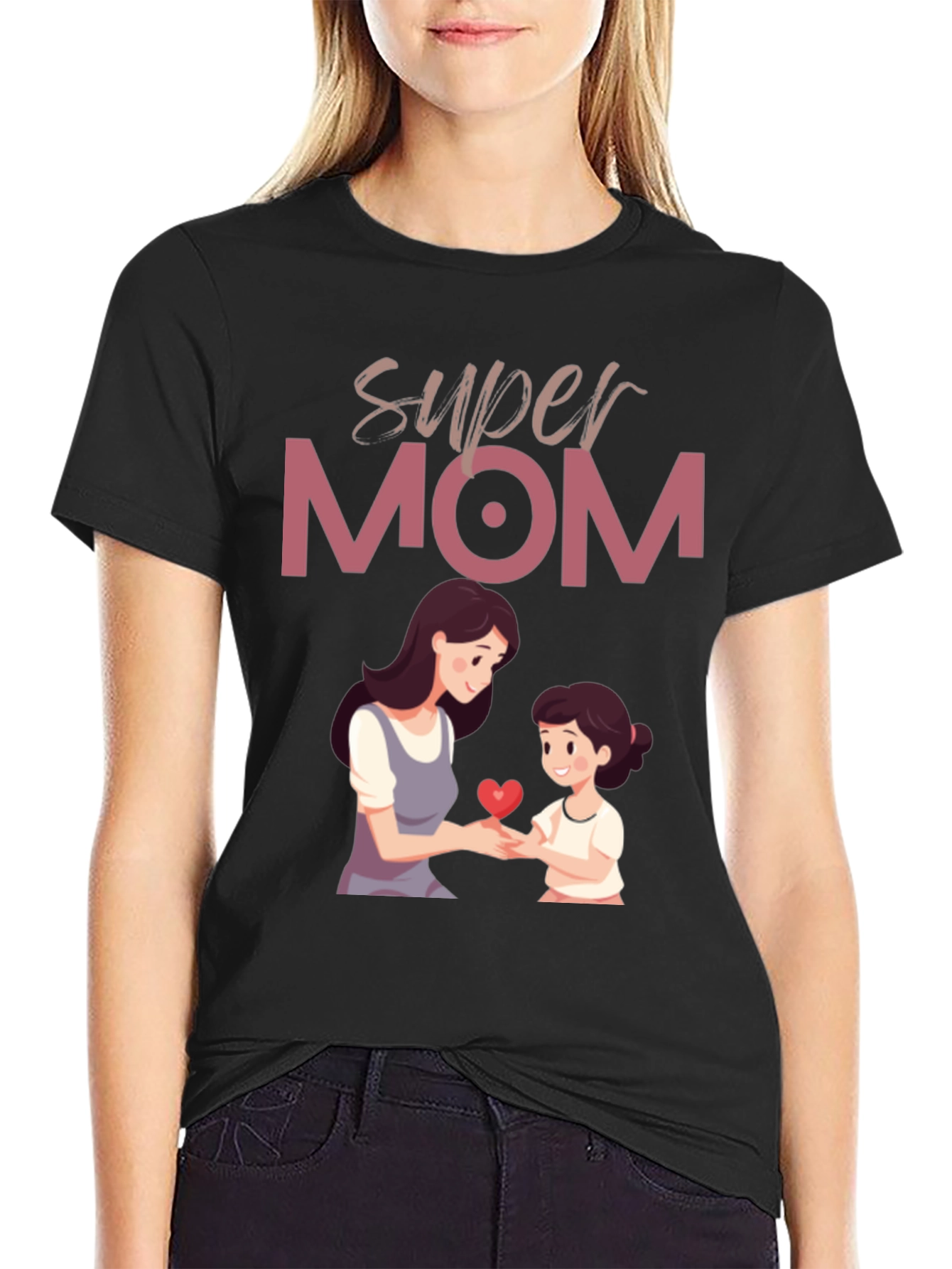 Black Super Mom Graphic Tee - Heartwarming Design view 2