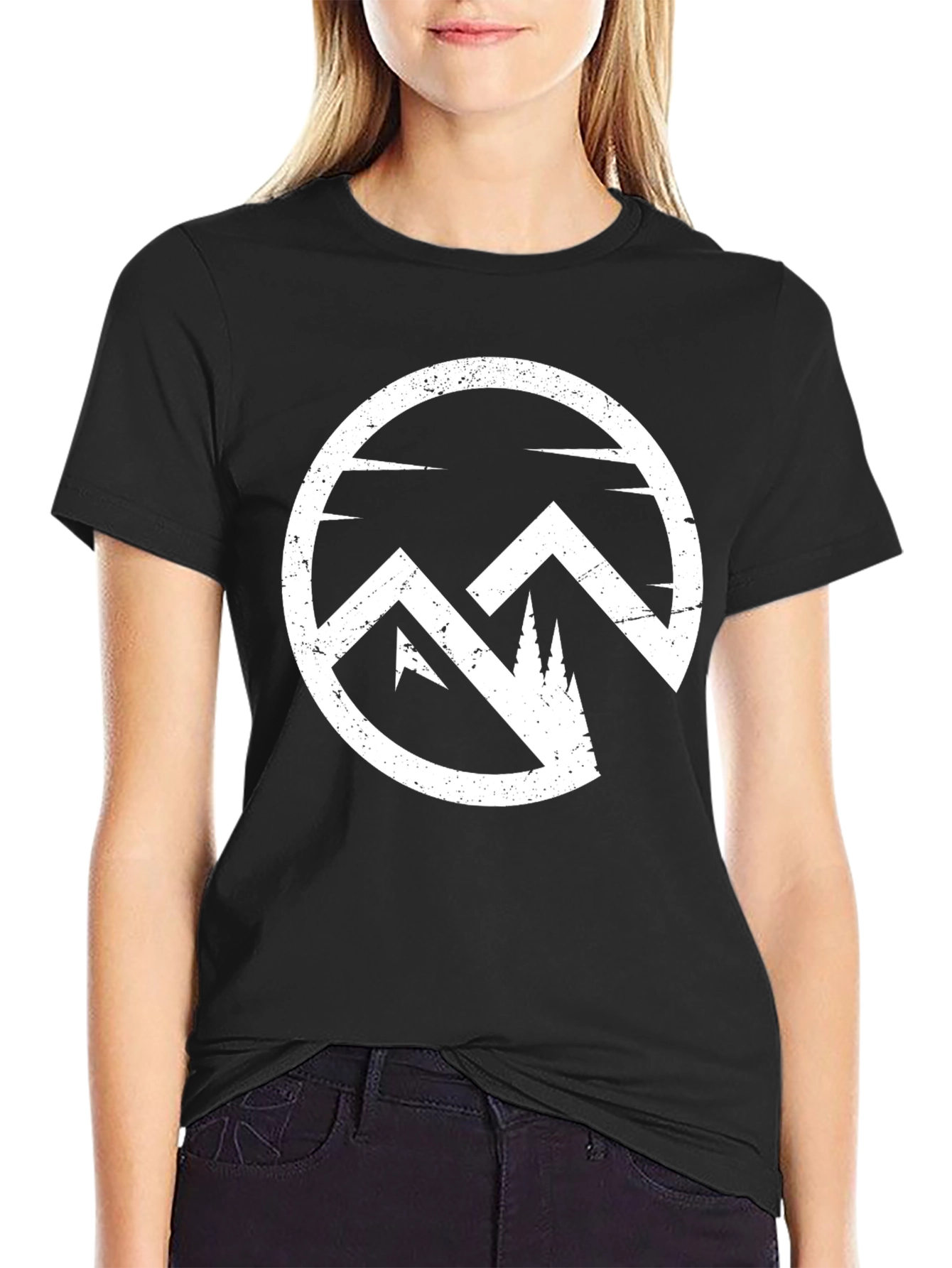 Black Mountain Circle Graphic Tee - Black Cotton Blend T-Shirt view 2
