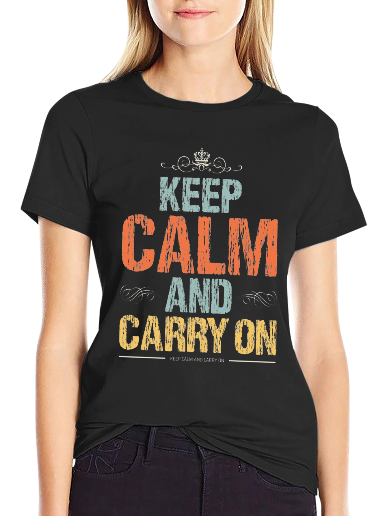 Black Keep Calm T-Shirt:  Vintage Style Graphic Tee view 2