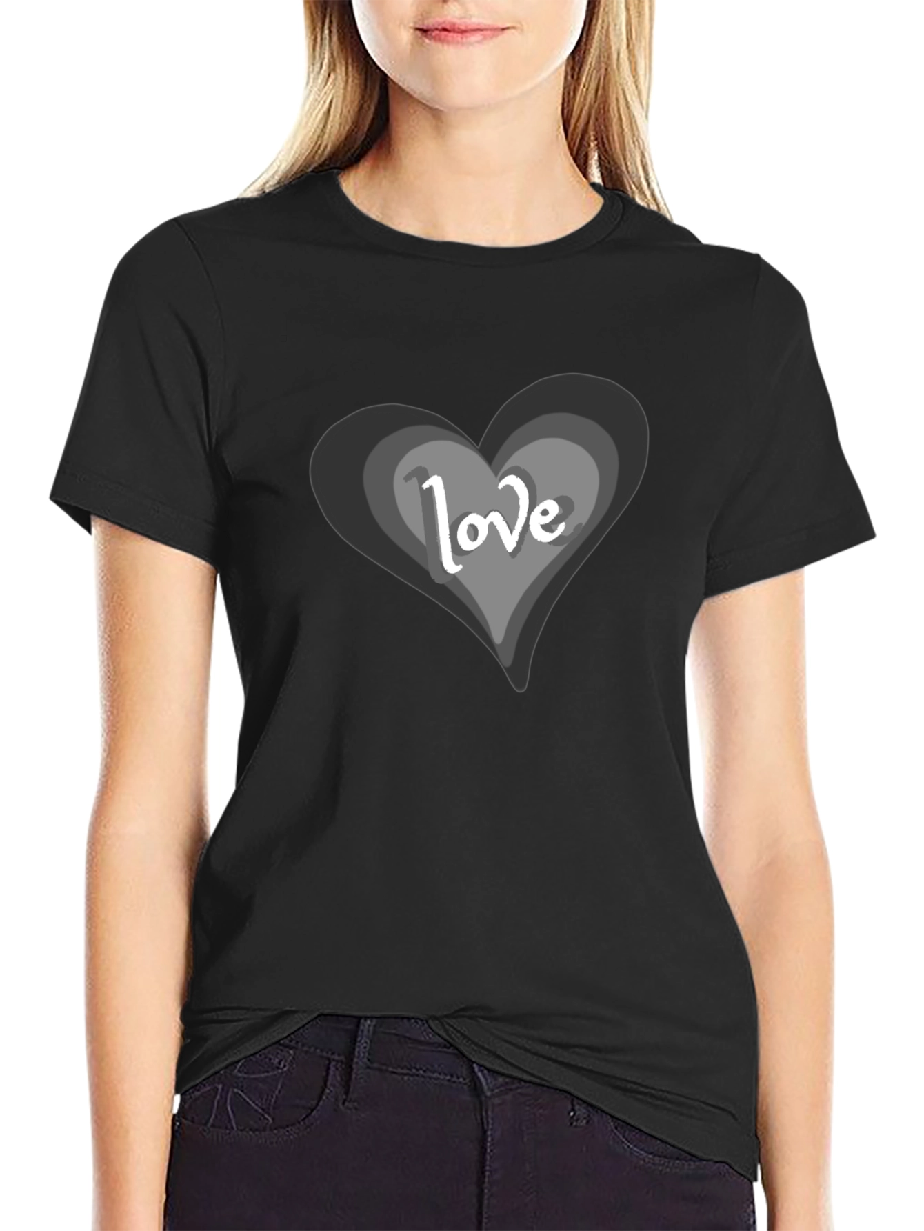 Black Love Heart Graphic Black T-Shirt view 2