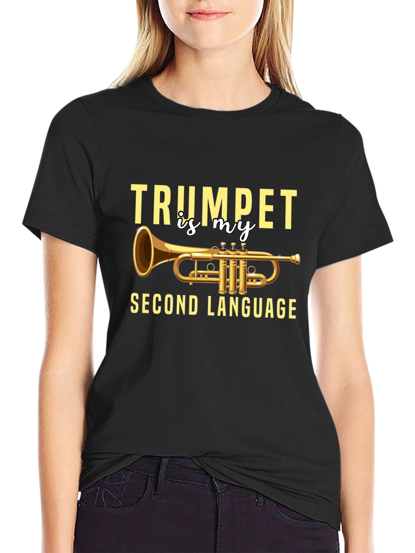 Black Trumpet Second Language Musician T-Shirt view 2