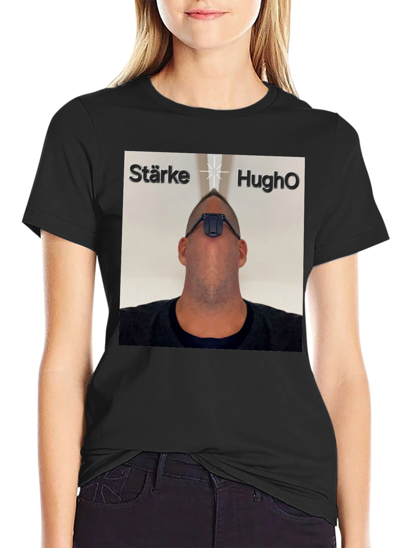 Black Starke HughO T-Shirt - Unique Graphic Tee view 2
