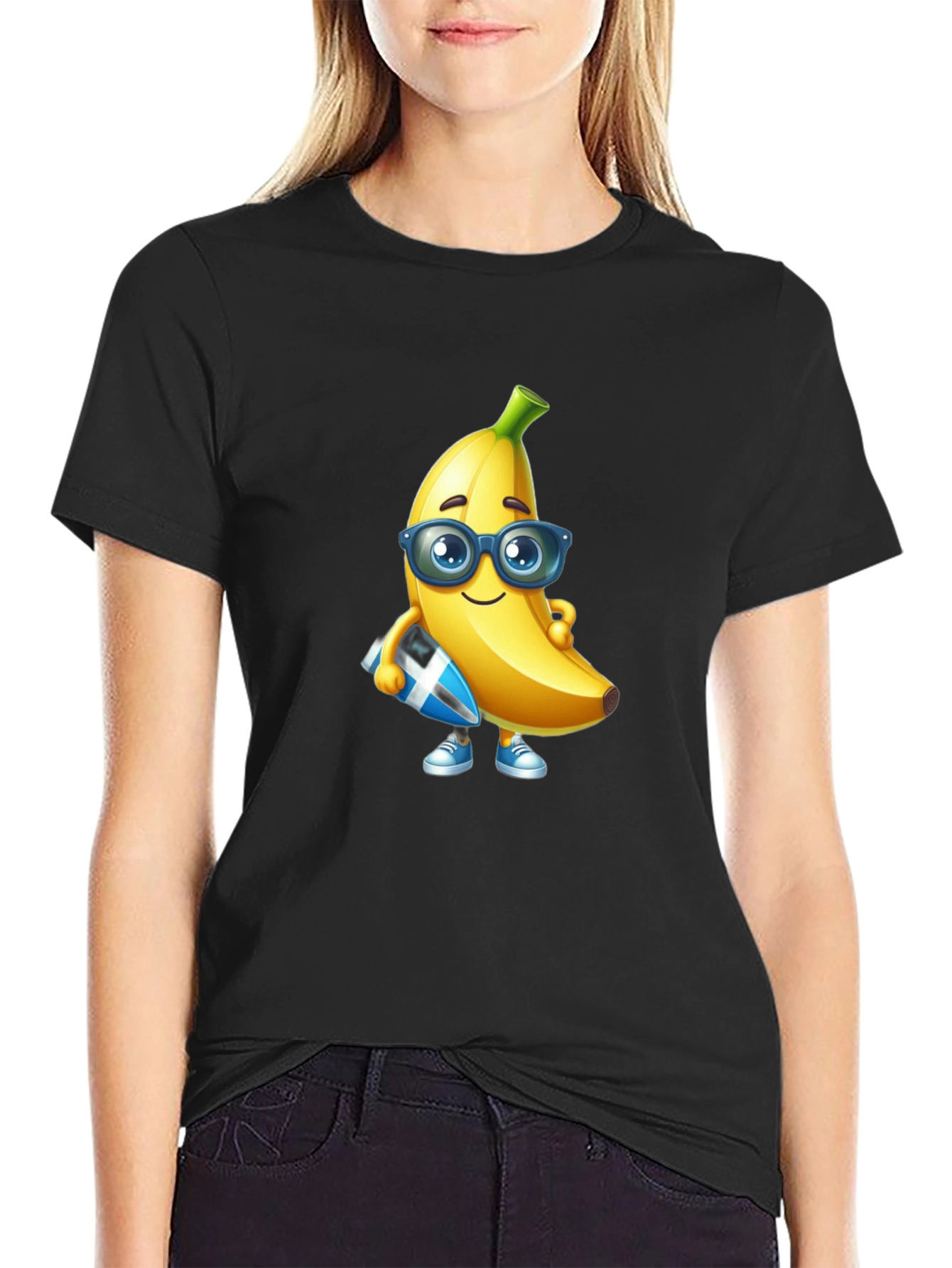 Black Cool Banana Graphic Tee - Black Cotton T-Shirt view 2