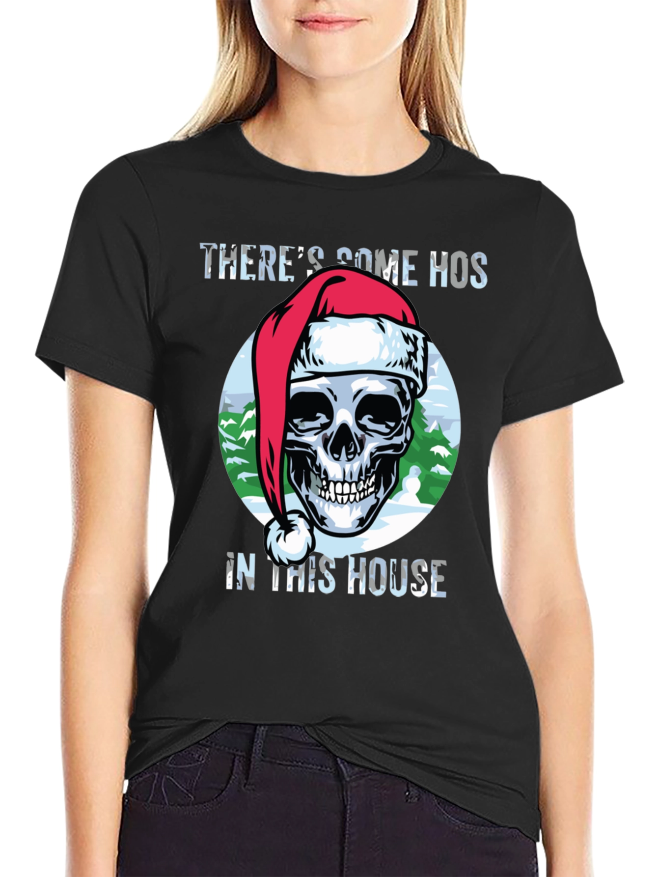 Black Humorous Christmas Skull Graphic Tee view 2
