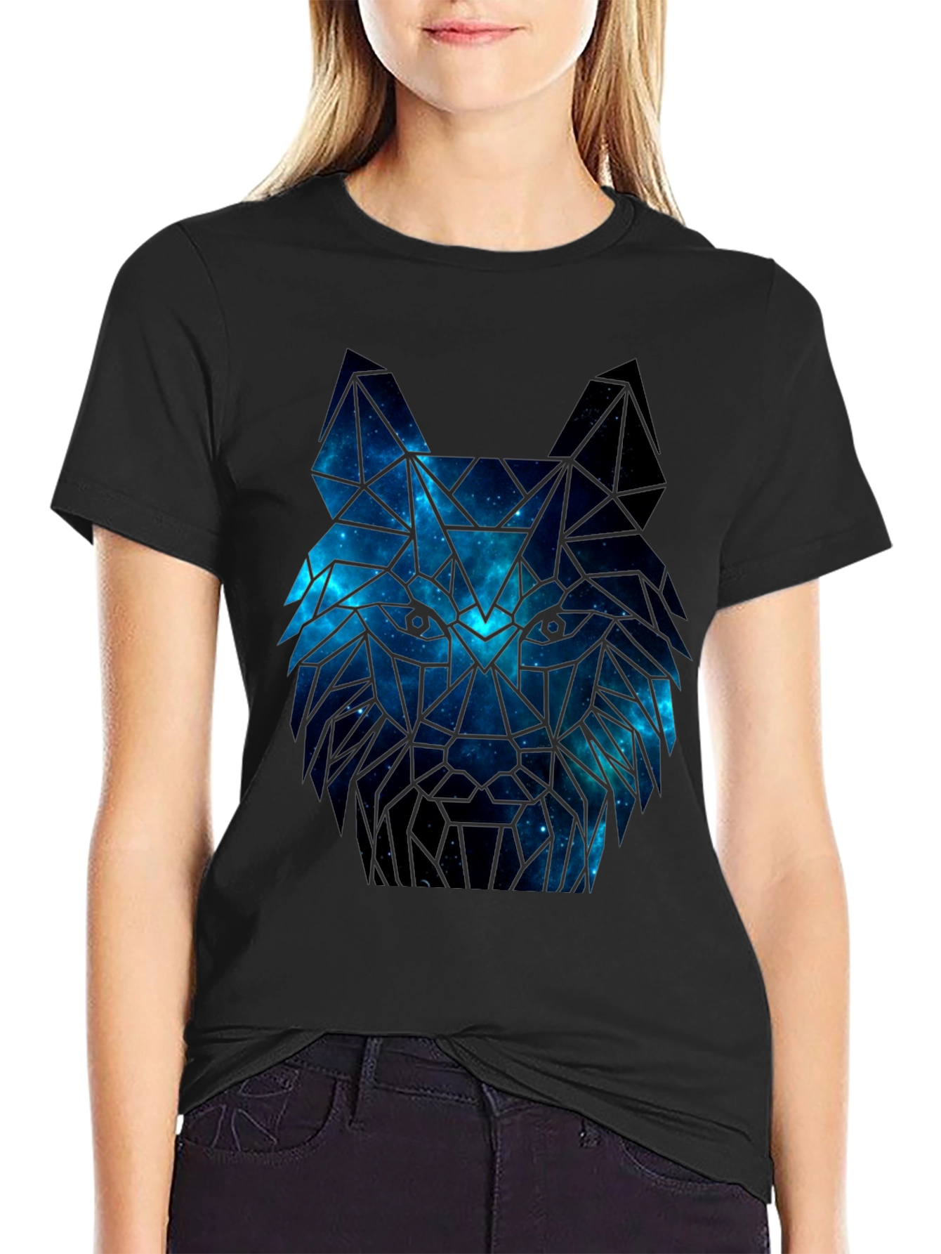 Black Galaxy Wolf Graphic Tee - Men's Black T-Shirt view 2