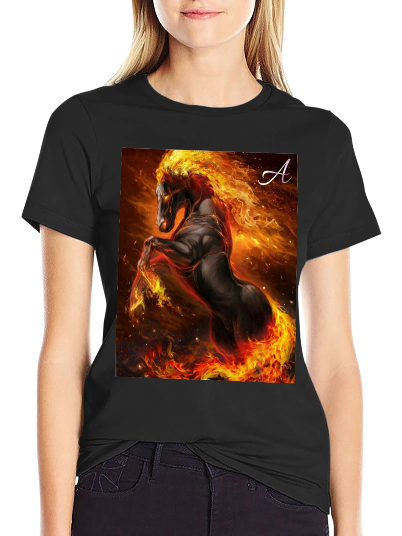 Black Fiery Horse Graphic T-Shirt - Black view 2