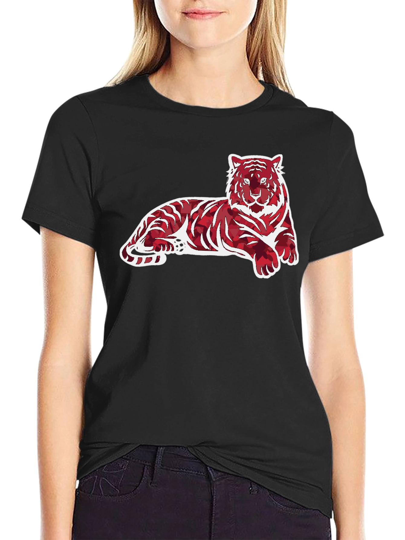 Black Tiger Print Graphic Tee - Men's Casual Wear view 2