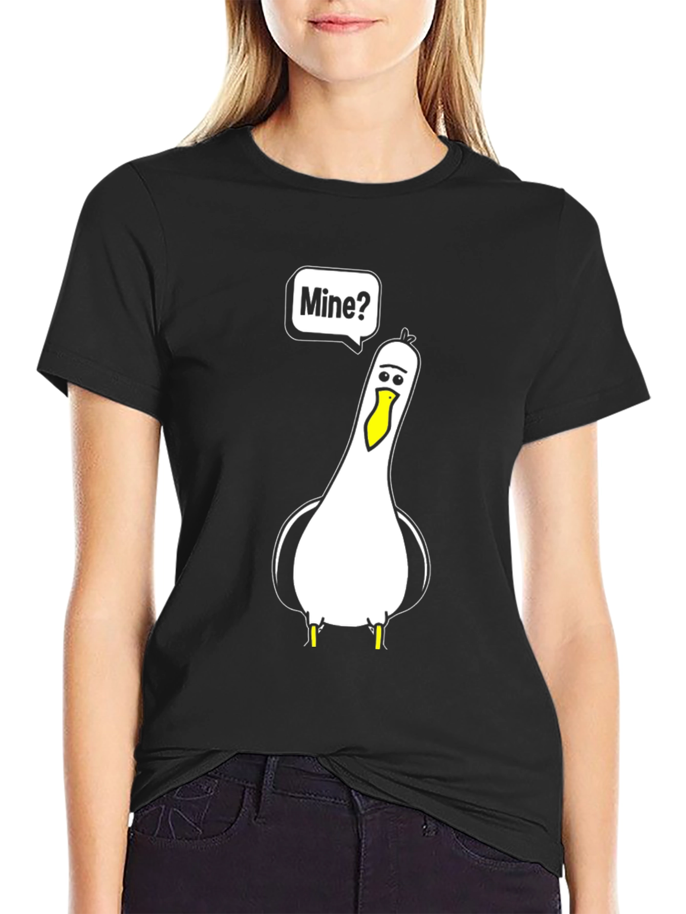 Black Funny Seagull 'Mine?' Graphic T-Shirt view 2