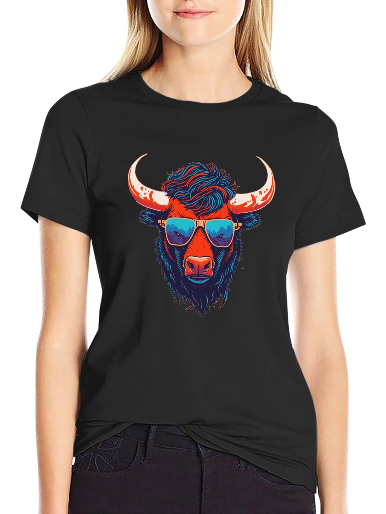 Black Cool Bull Graphic Tee - Black Cotton Blend view 2