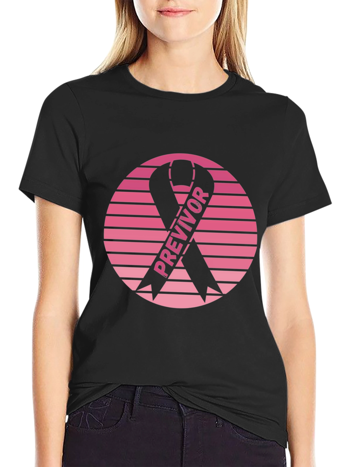 Black Previvor Ribbon Graphic Tee - Breast Cancer Awareness view 2