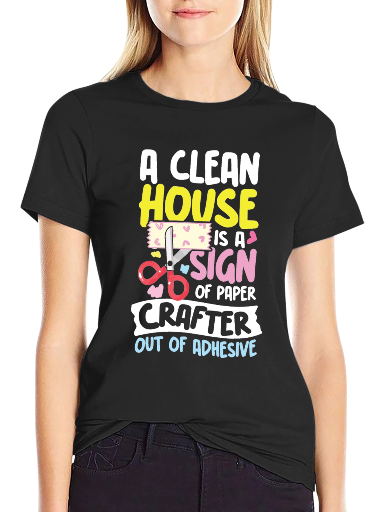 Black Funny Crafter T-Shirt: Clean House, No Adhesive view 2