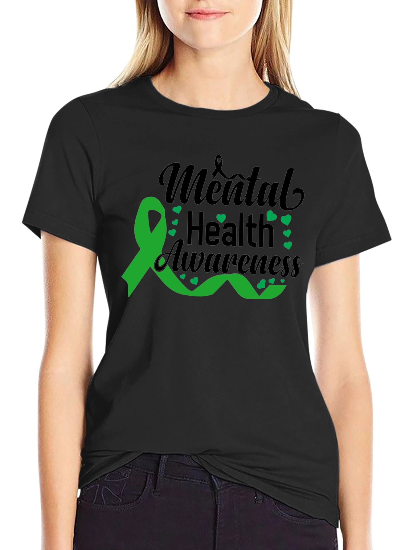 Black Mental Health Awareness Ribbon Graphic T-Shirt view 2