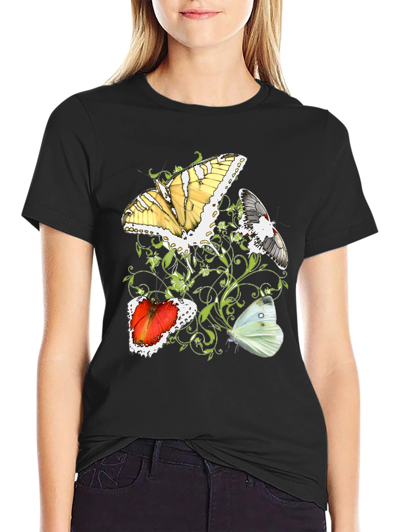 Black Butterfly T-Shirt - Unique Graphic Tee view 2