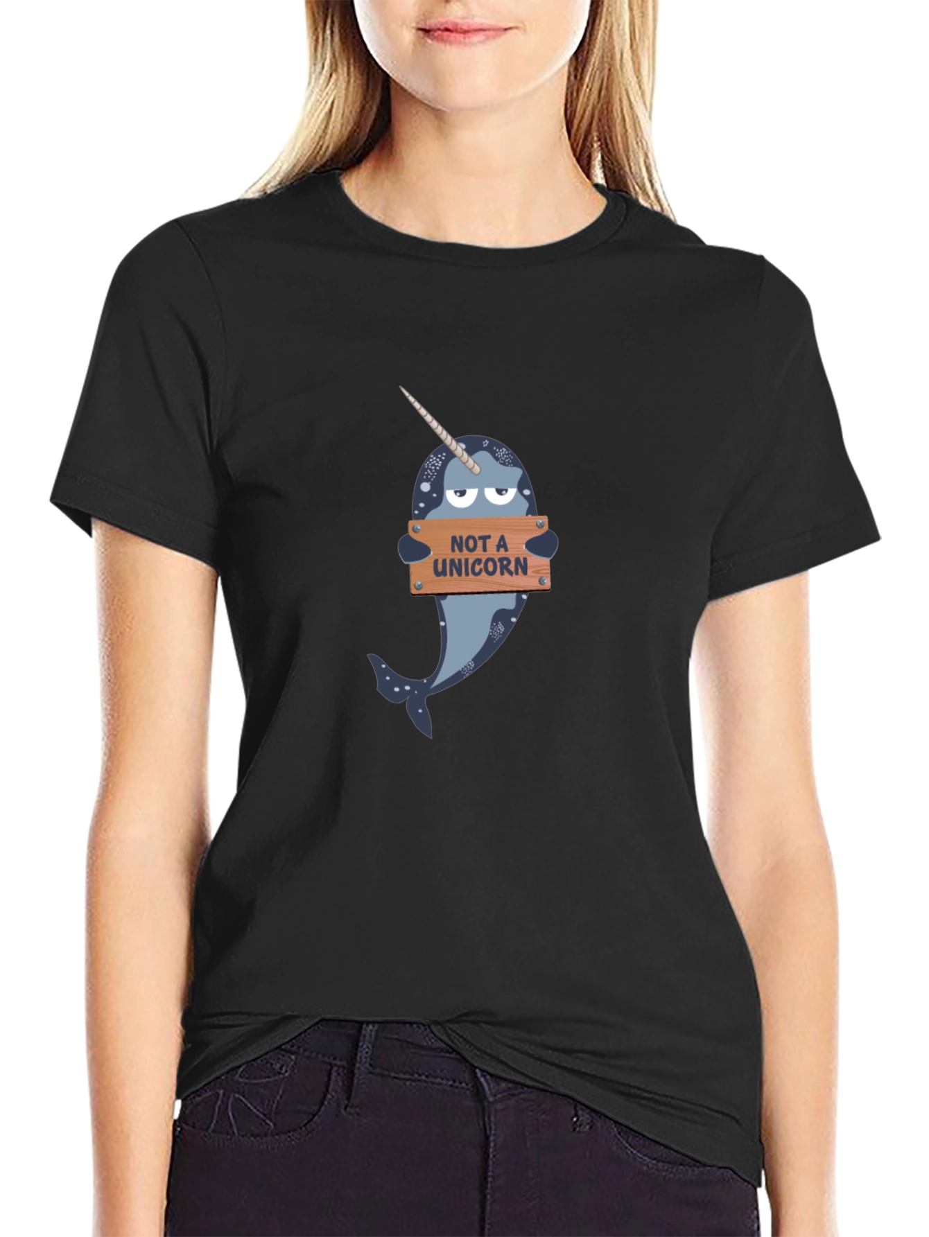 Black Narwhal T-Shirt - "Not A Unicorn" Funny Tee view 2