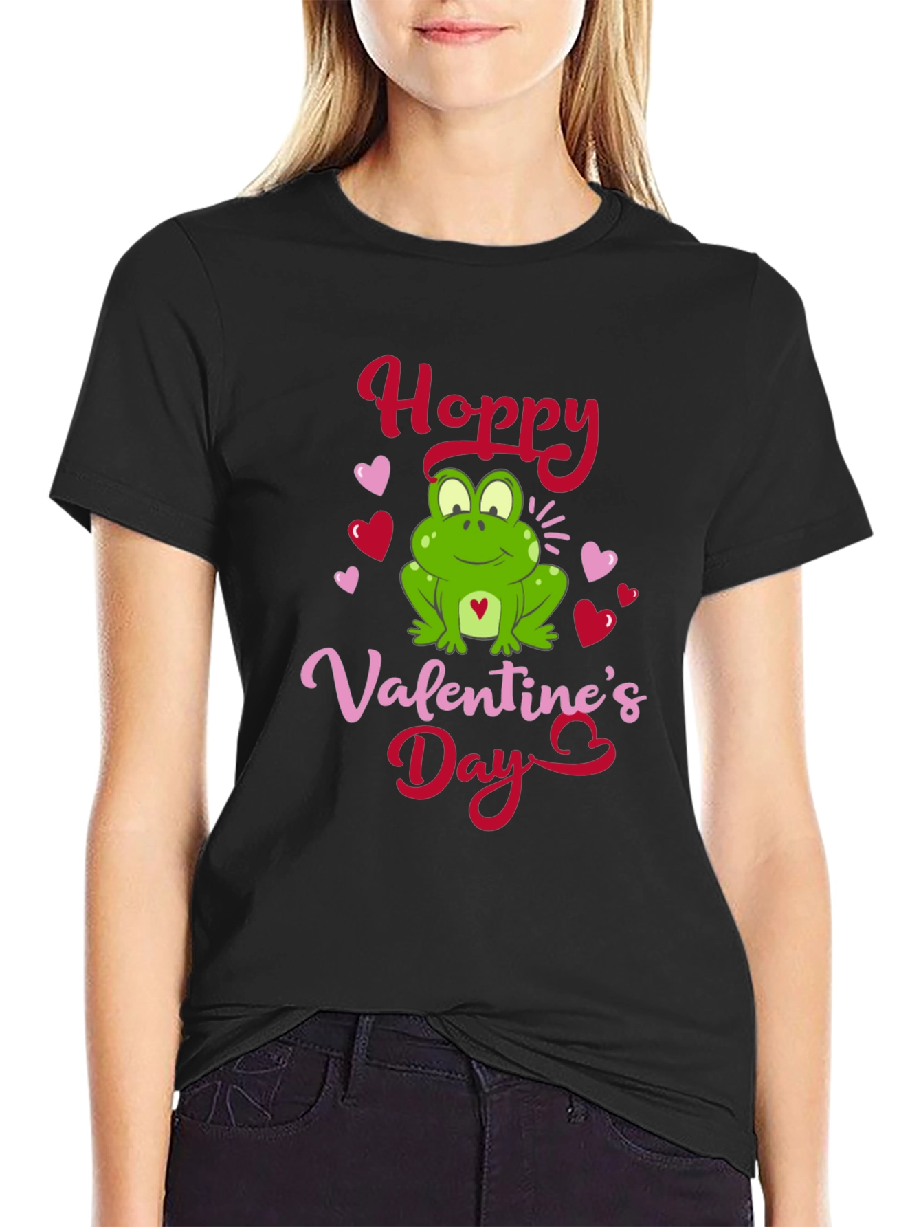 Black Hoppy Valentine's Day Frog Graphic T-Shirt view 2