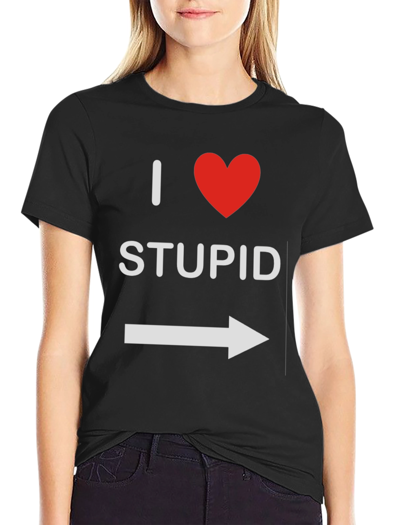 Black I Heart Stupid T-Shirt - Funny Graphic Tee view 2