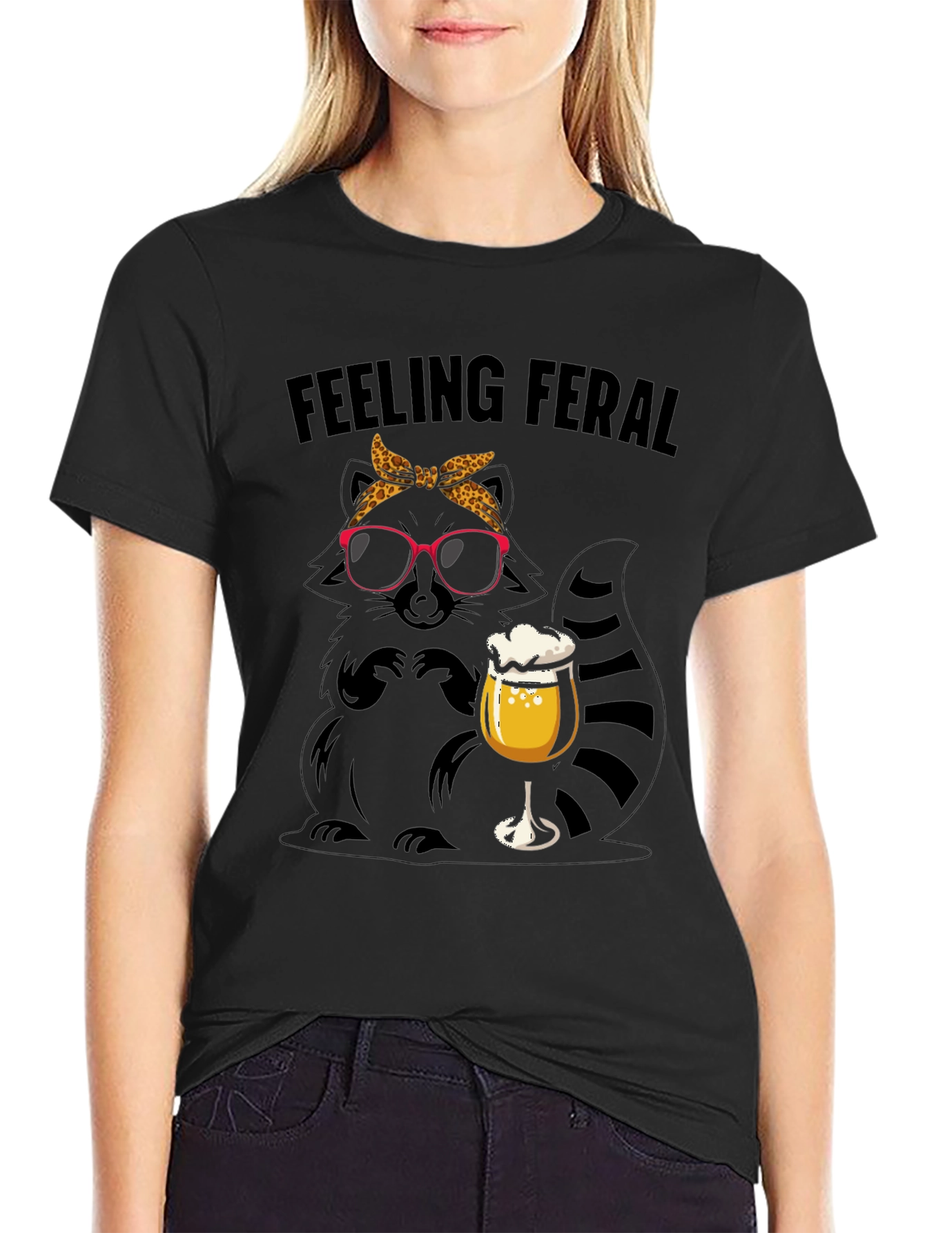 Black Feeling Feral Raccoon Beer T-Shirt view 2