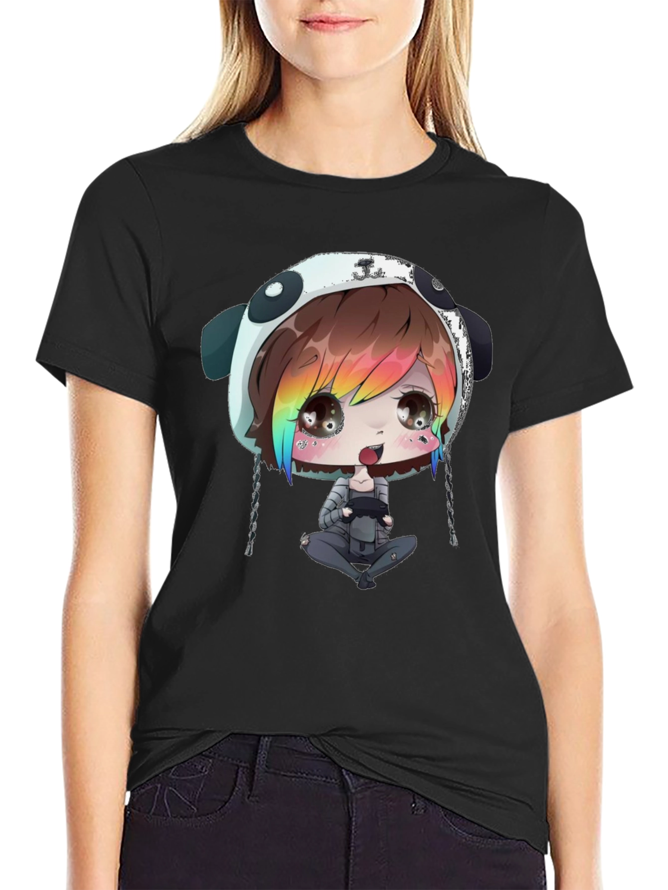 Black Anime Gamer Black T-Shirt view 2