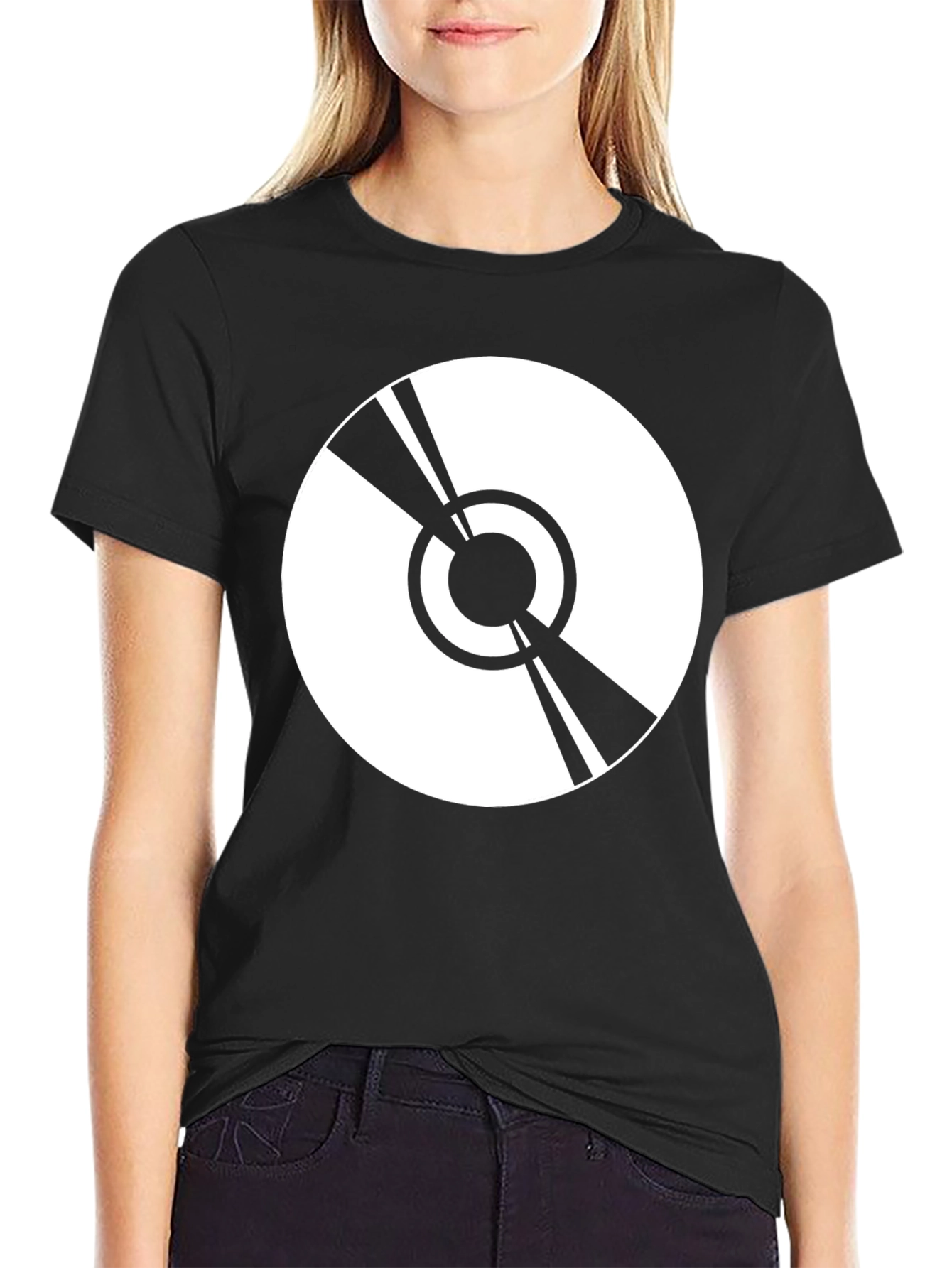 Black Minimalist Vinyl Record Graphic Black T-Shirt view 2