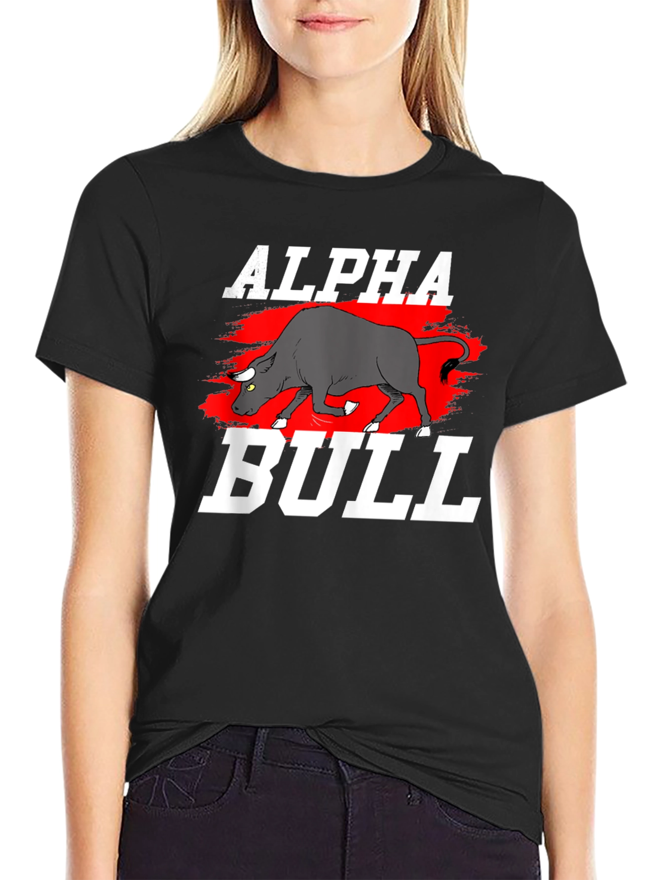 Black Alpha Bull Graphic T-Shirt - Black Cotton Tee view 2