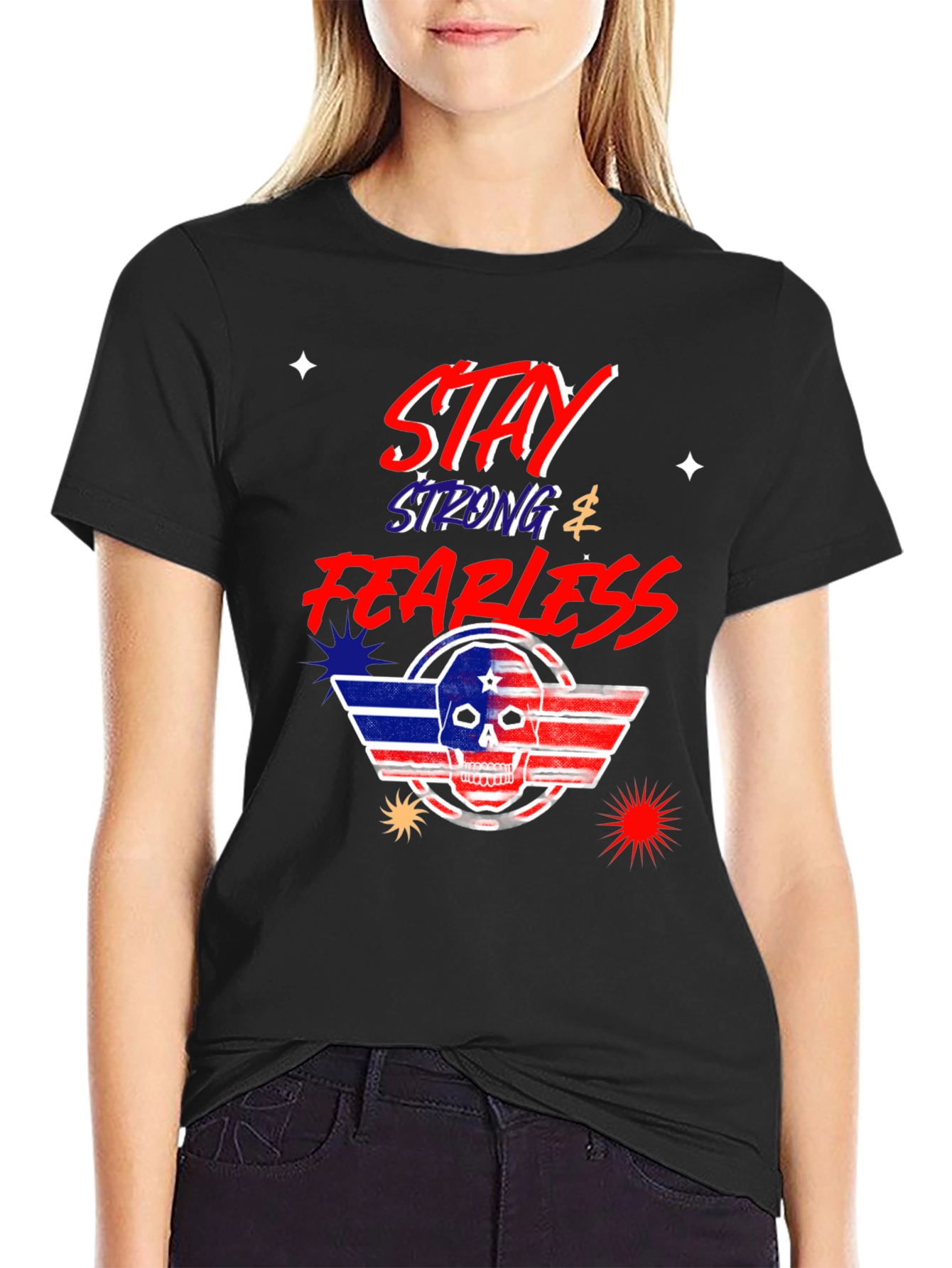 Black Stay Strong Fearless Graphic T-Shirt view 2