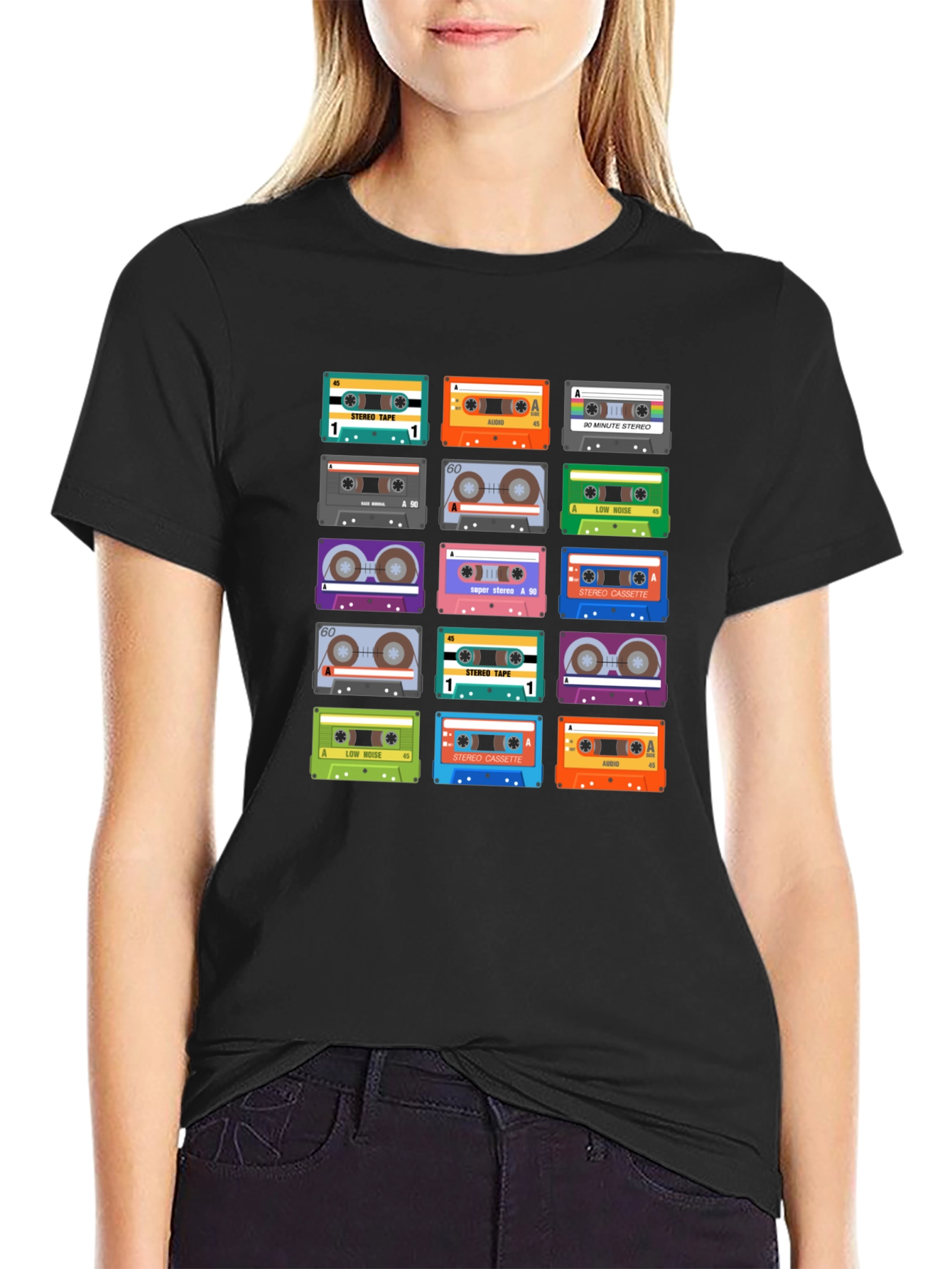Black Retro Cassette Tape Graphic T-Shirt view 2