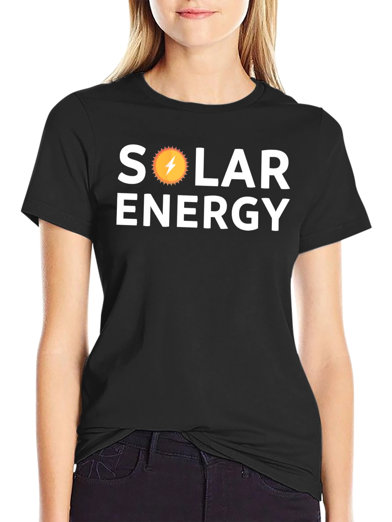 Black Solar Energy T-Shirt - Black Cotton Graphic Tee view 2