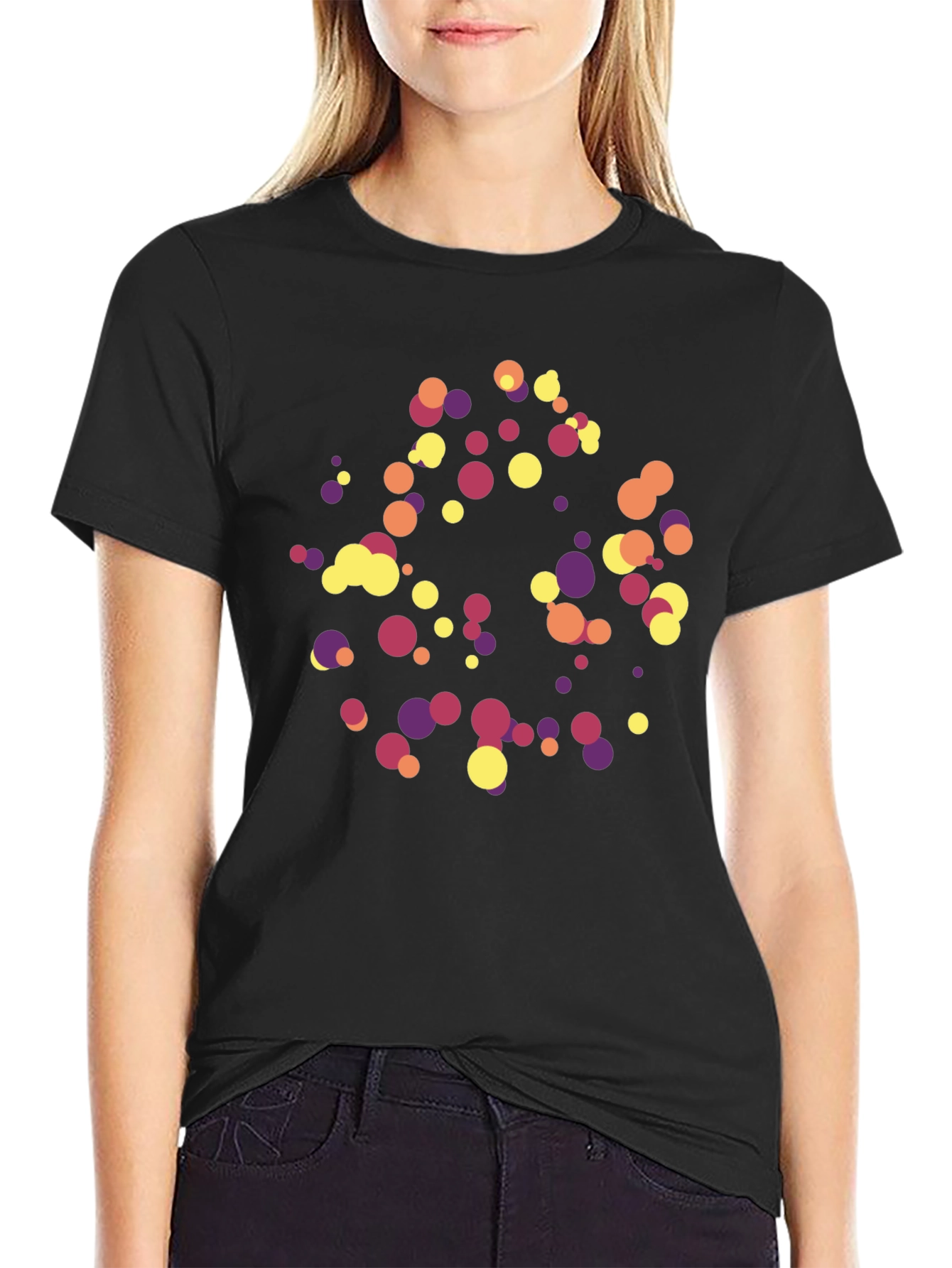 Black Abstract Polka Dot Graphic Tee - Trendy Black T-Shirt view 2
