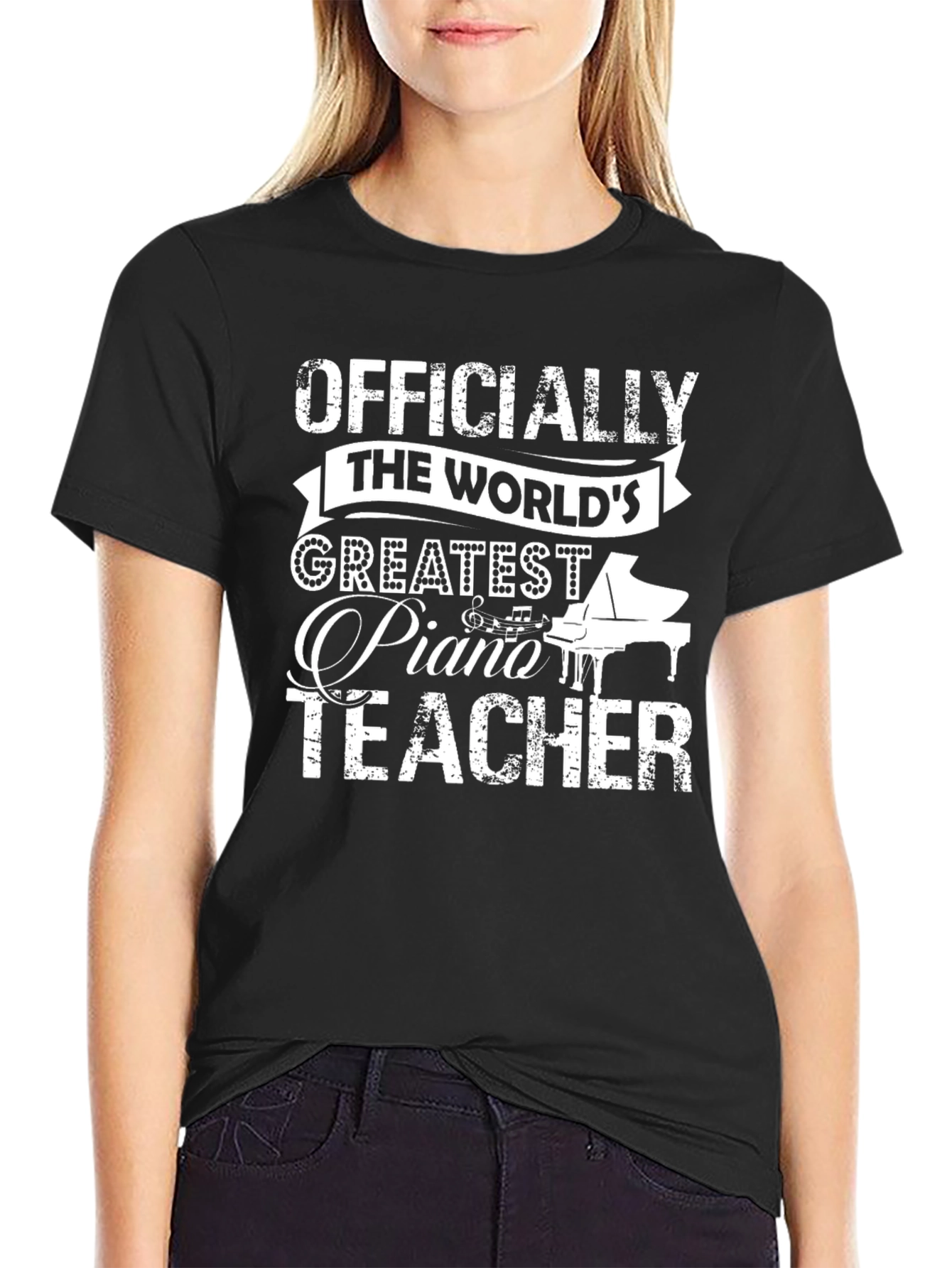 Black World's Greatest Piano Teacher T-Shirt view 2