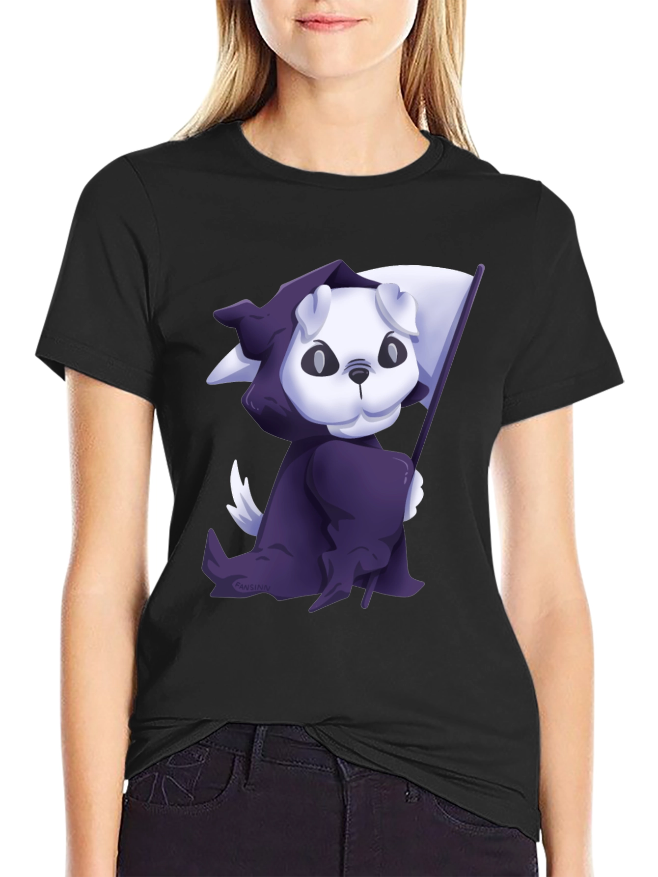 Black Grim Reaper Puppy T-Shirt - Cute and Spooky view 2