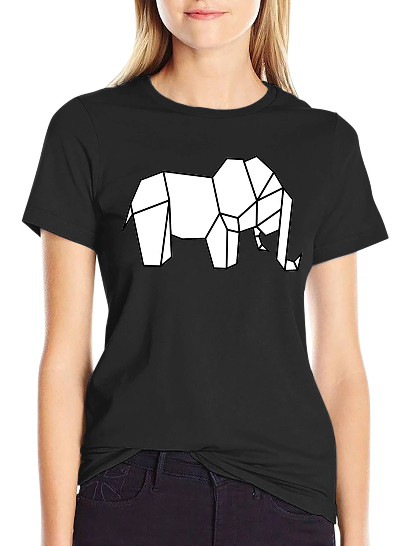 Black Geometric Elephant Graphic T-Shirt view 2