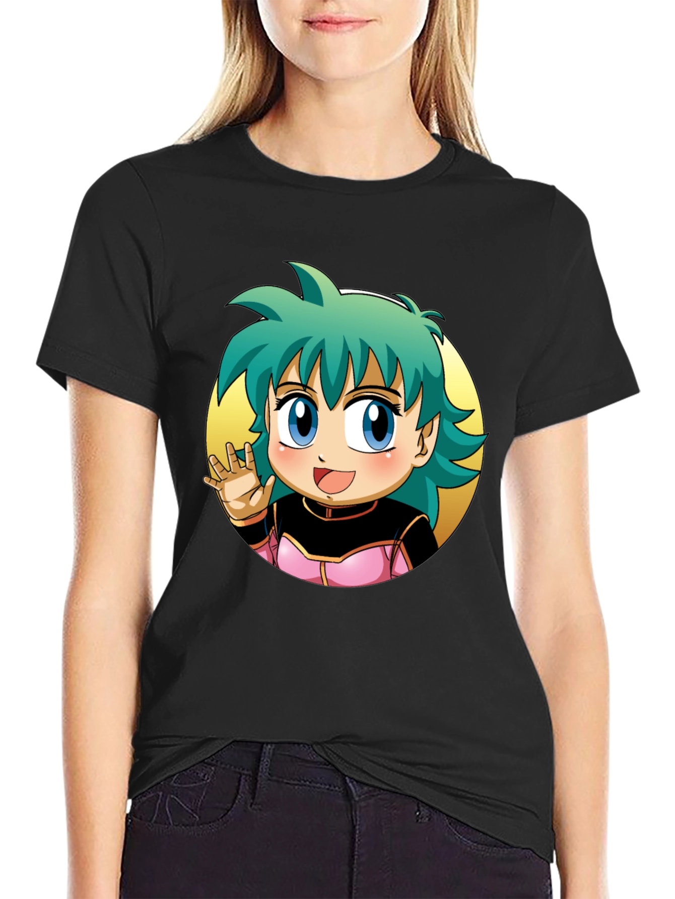 Black Anime Girl Graphic Tee - Black view 2