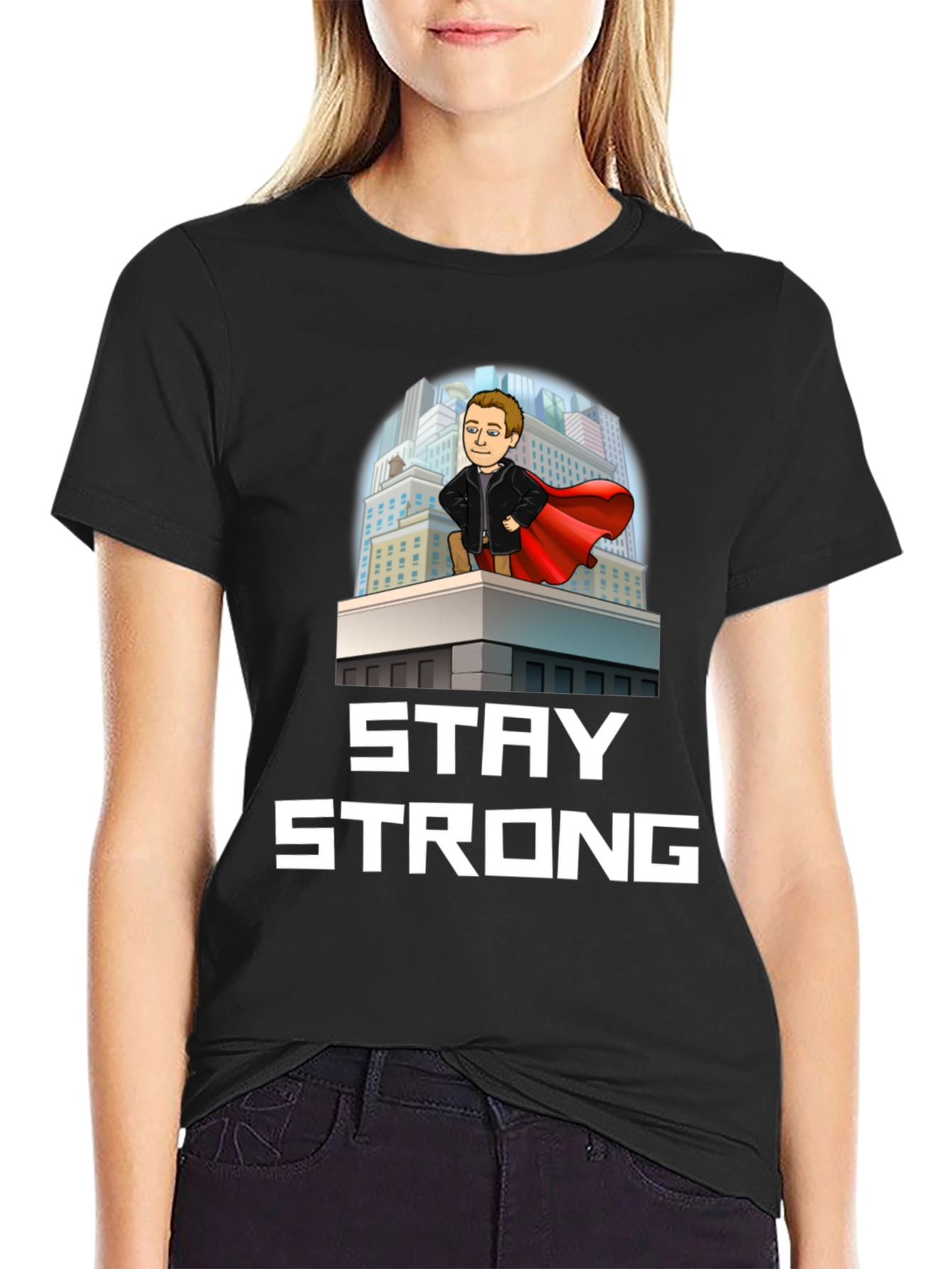 Black Stay Strong Superhero T-Shirt view 2