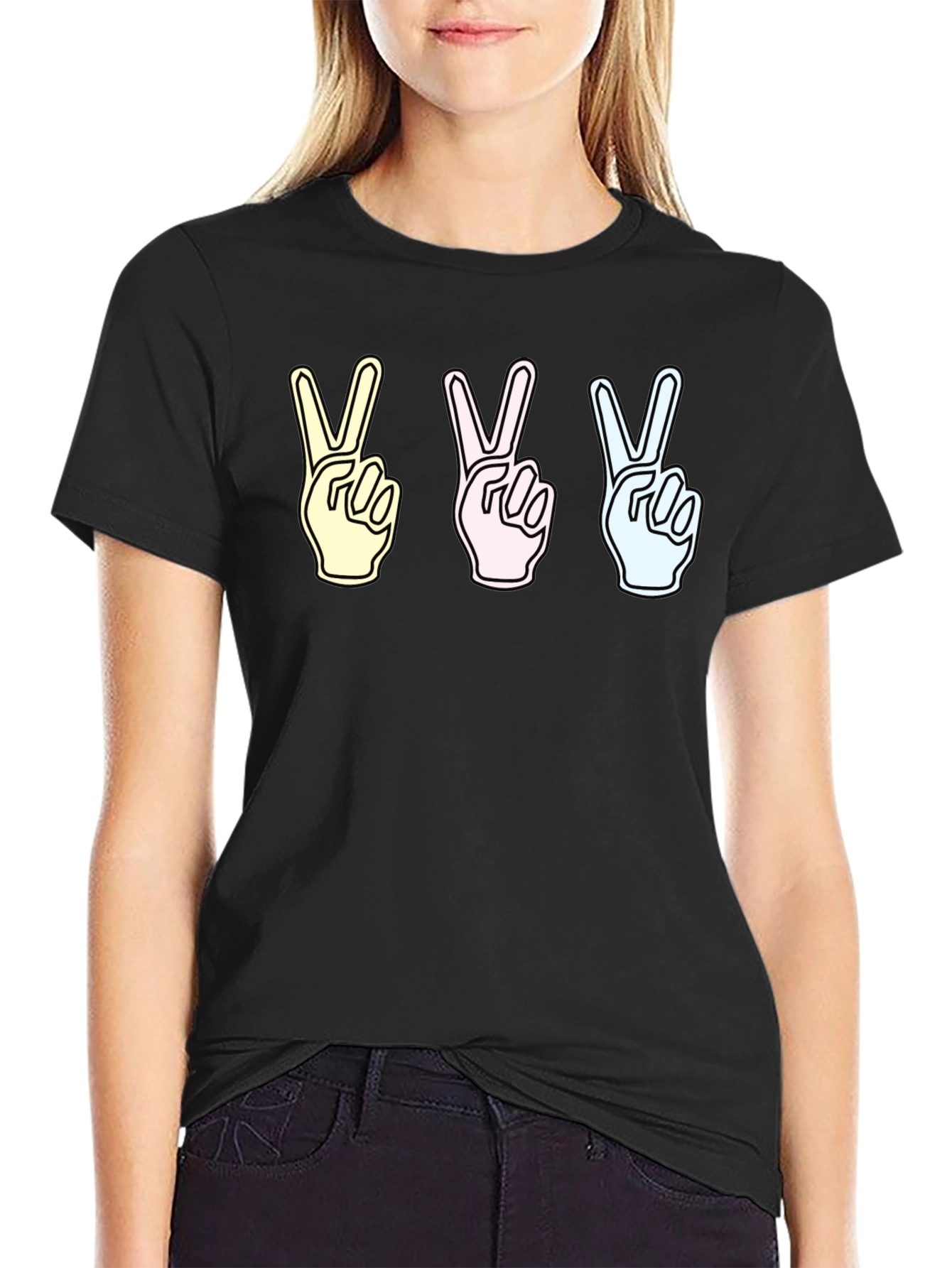 Black Peace Sign T-Shirt - Pastel Gesture Tee view 2