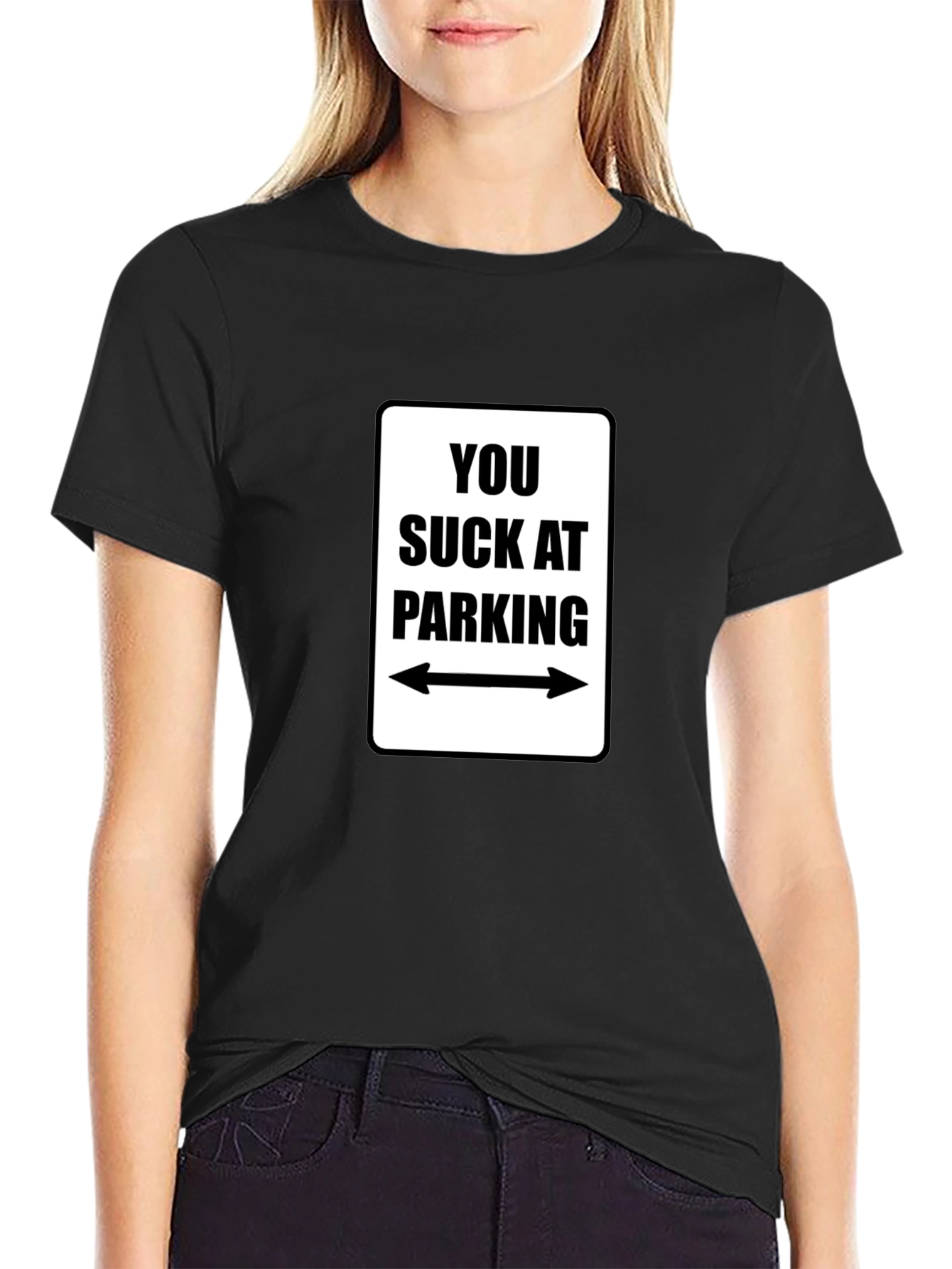 Black You Suck at Parking Graphic Tee view 2