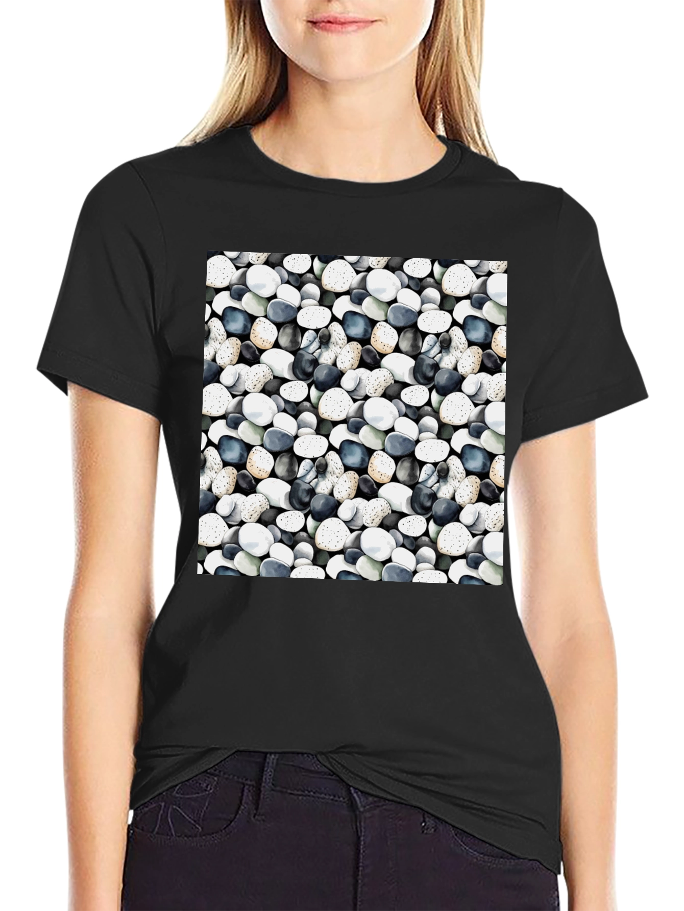 Black Pebble Pattern Black T-Shirt view 2