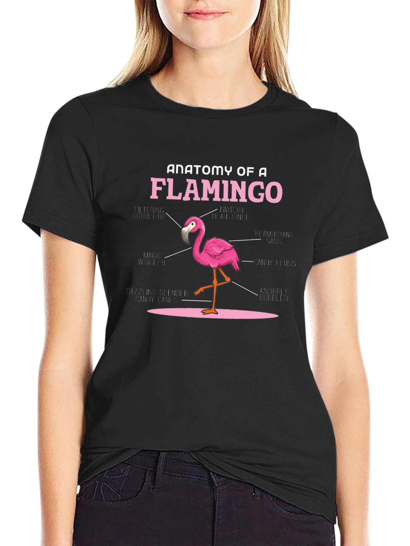 Black Anatomy of a Flamingo T-Shirt - Novelty Graphic Tee view 2