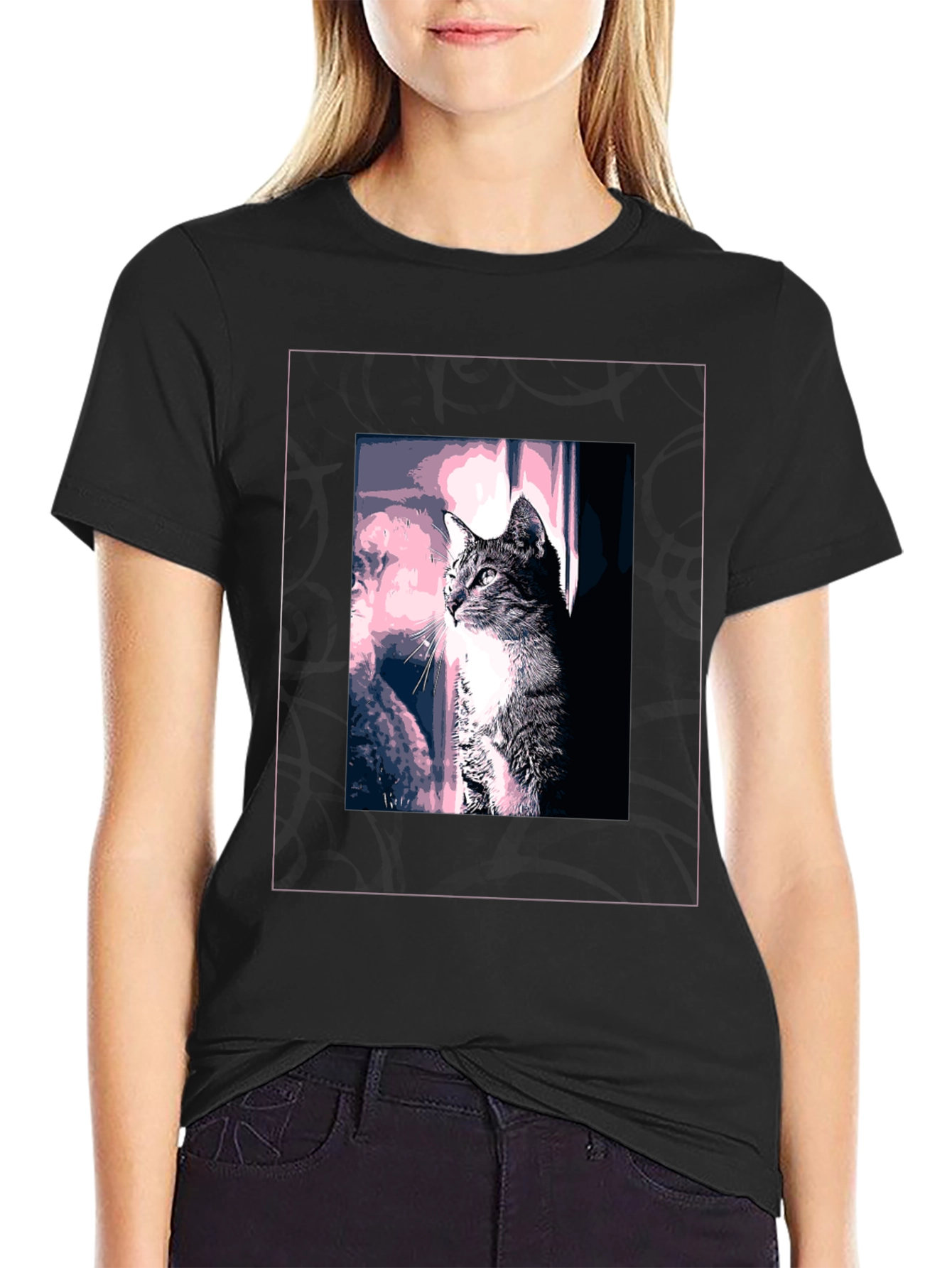 Black Cool Cat Graphic Tee - Stylish Black T-Shirt view 2